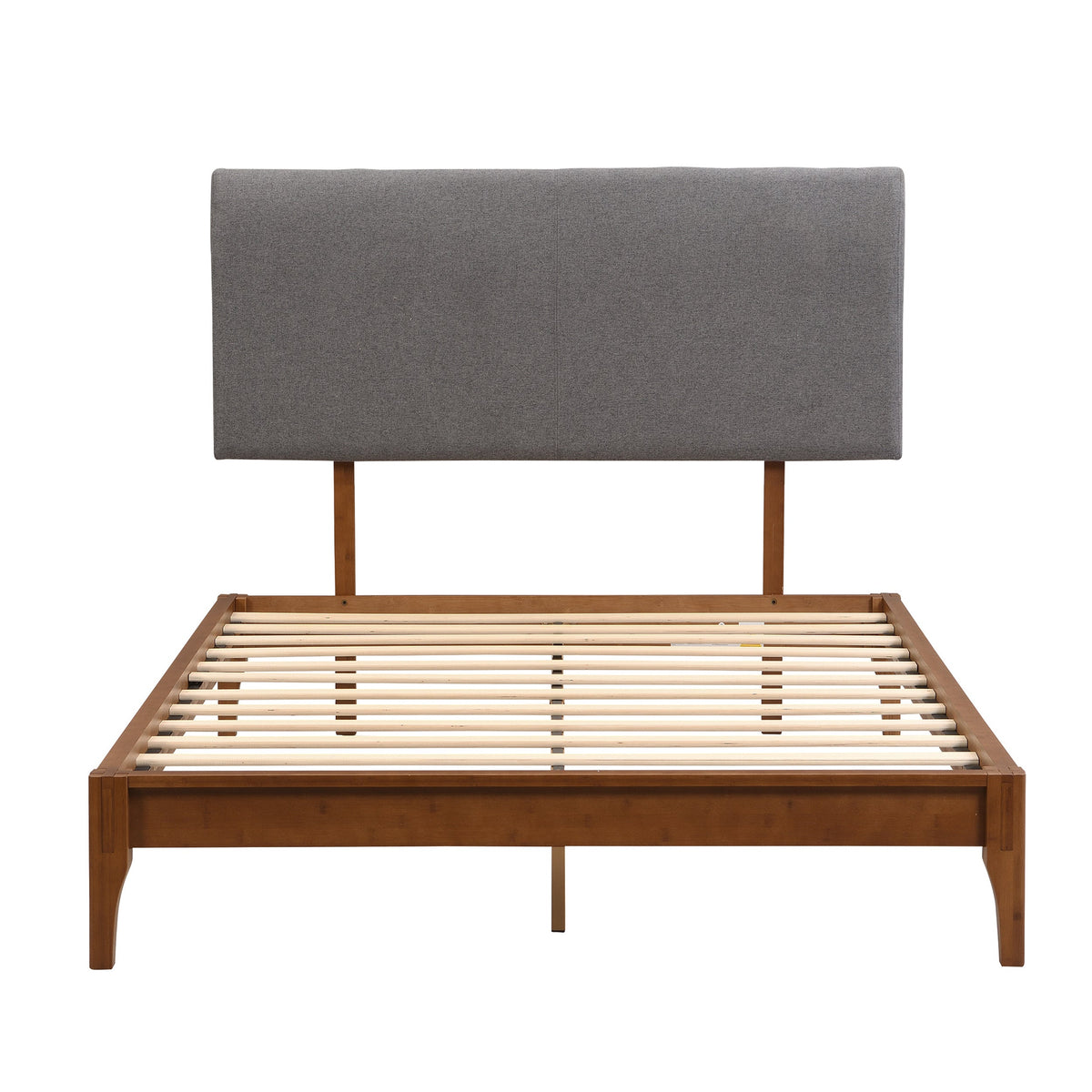 Roomfitters Full Bamboo Wood Platform Bed Frame with 12 Inch Height and Curved Upholstered Headboard, Gray Roomfitters