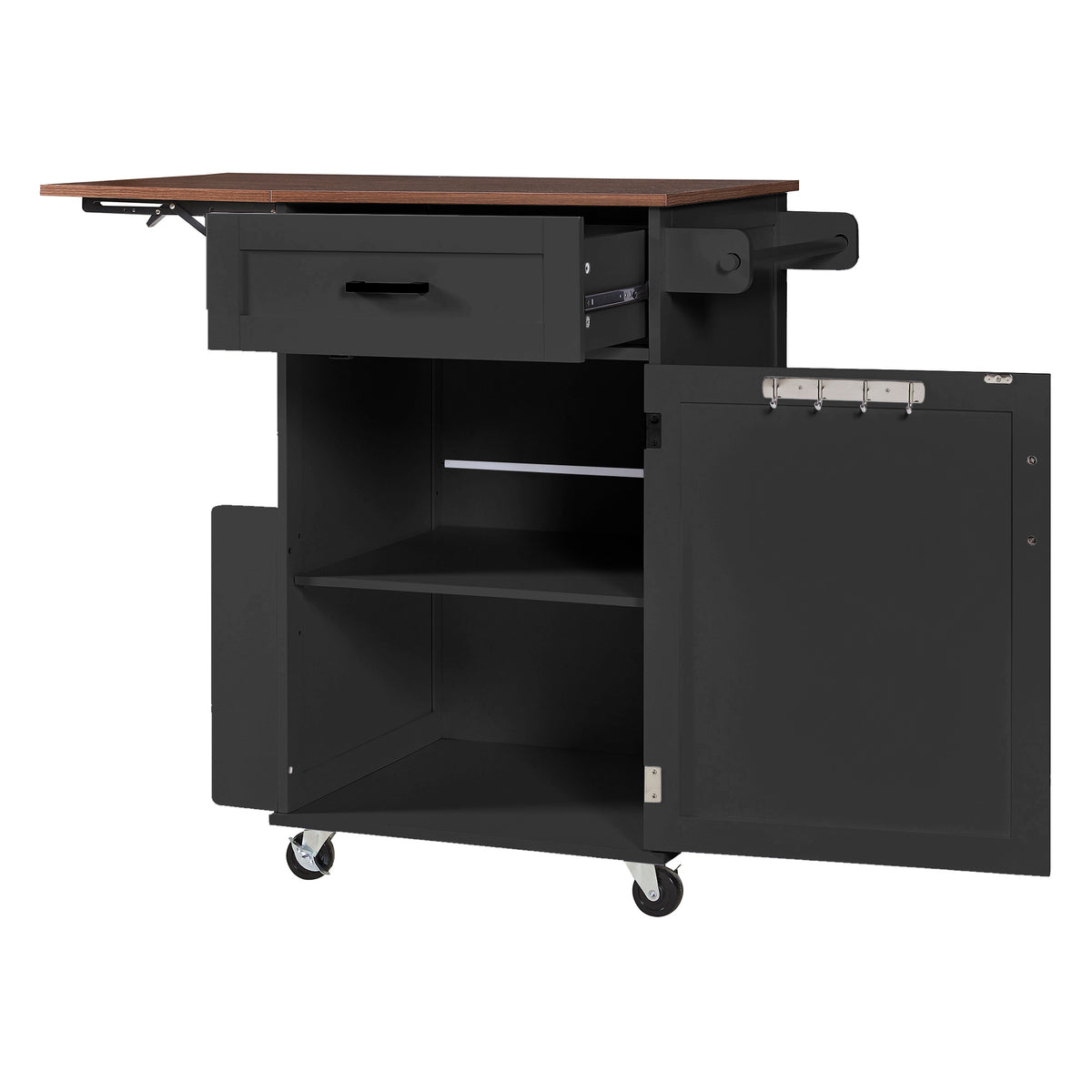 variant-group:rf-n707p404539b|Roomfitters 39.3" Kitchen Island with Drop Leaf, Rolling Kitchen Cart with Storage Drawer and Spice Rack, Modern Style, Black