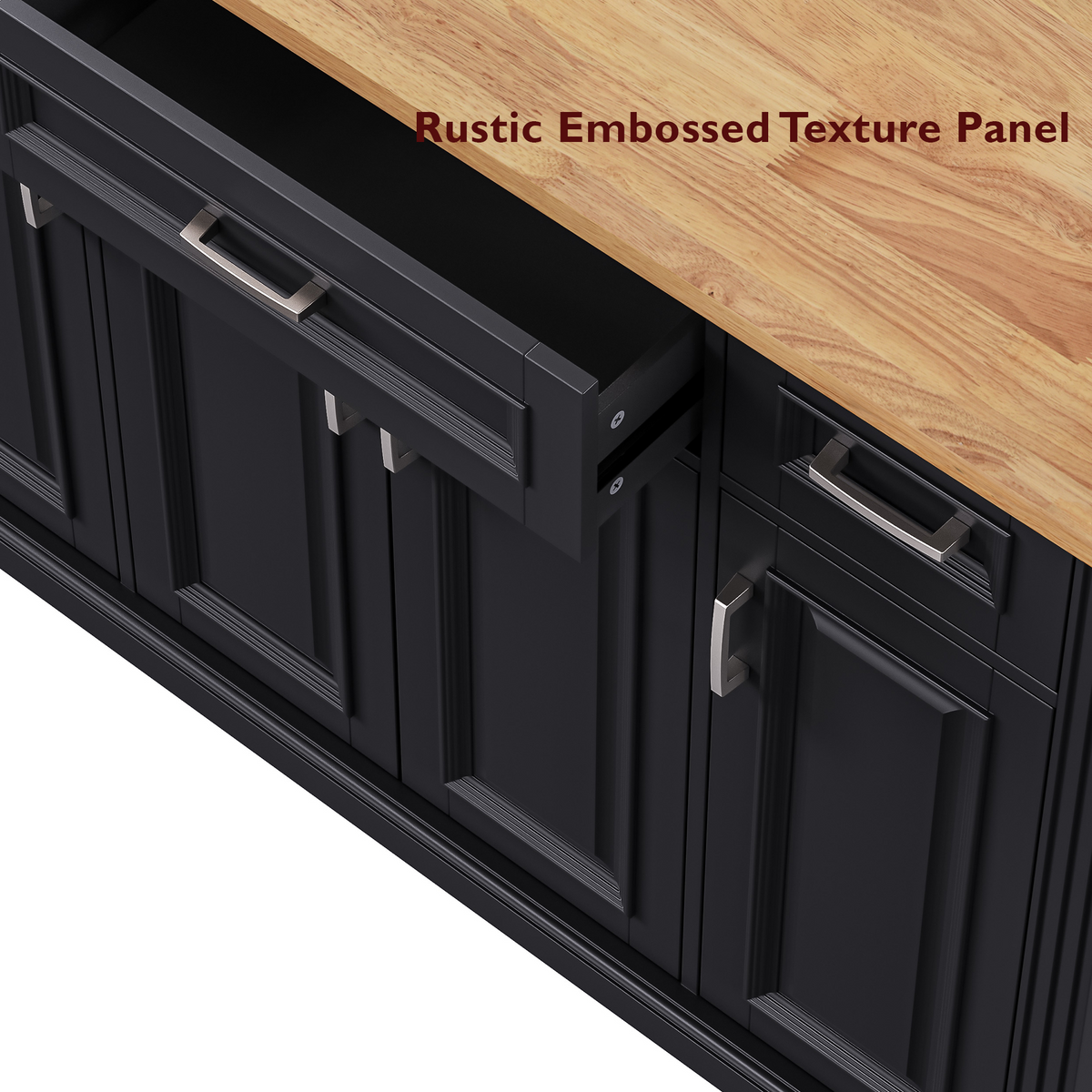 variant-group:rf-n707s195395b|Roomfitters 54" Kitchen Island with Wood Top, Rolling Storage Cabinet with 3 Drawers and 3 Doors, Spice Rack, Black