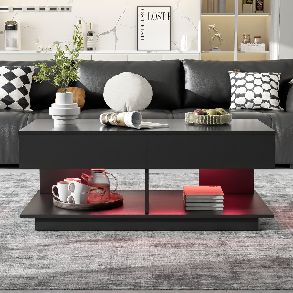 variant-group:rf-n724p290061b|Roomfitters Extendable Coffee Table with Hidden Storage and Compartments, Adjustable Multifunctional Center Table, Black