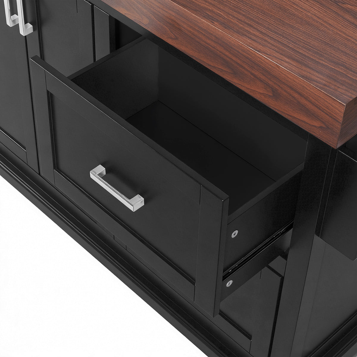 variant-group:rf-n707s000025b|Roomfitters 53" Kitchen Island with Butcher Block Top, Storage Cabinet with Drawers, Spice Rack and Towel Holder, Black