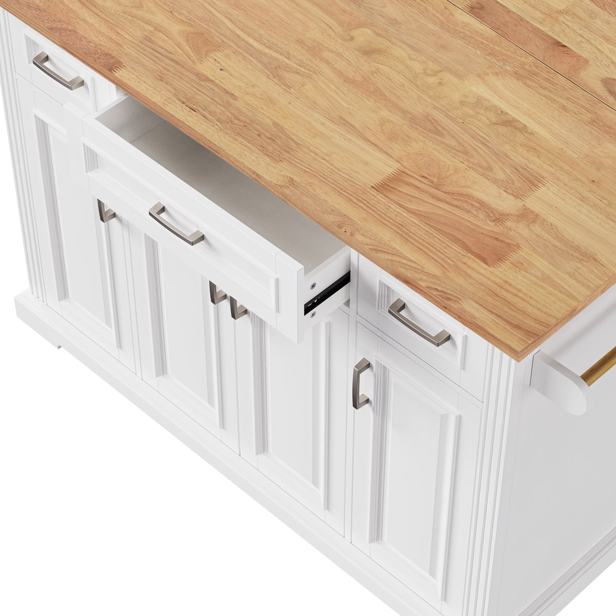 variant-group:rf-n707s195395w|Roomfitters 54" Kitchen Island with Wood Top, Rolling Storage Cabinet with 3 Drawers and 3 Doors, Spice Rack, White