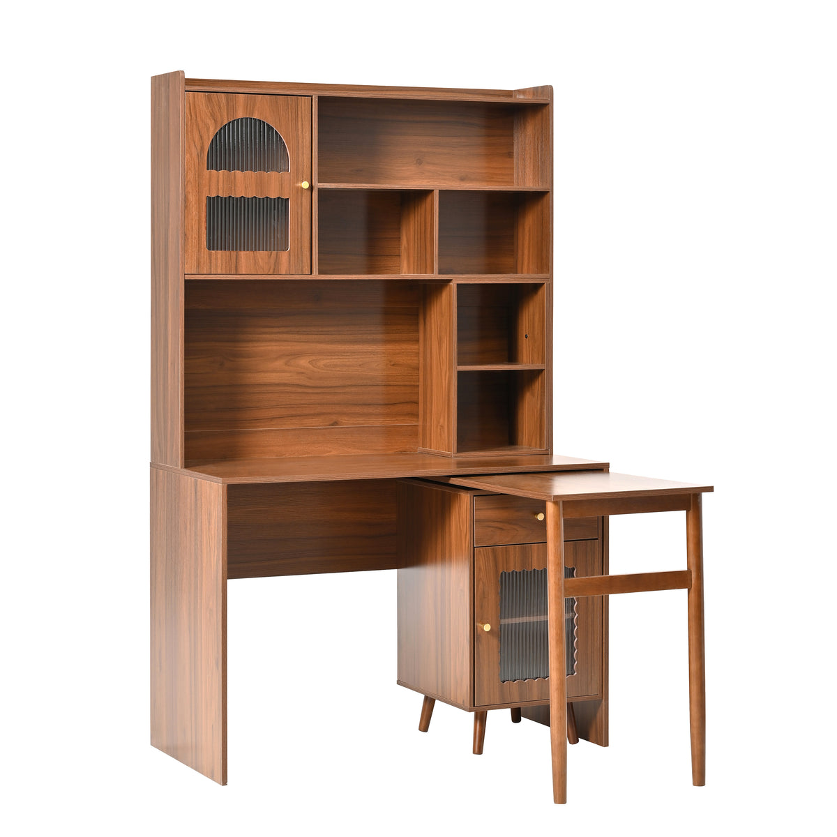 variant-group:rf-n733s363716d|Roomfitters Rotating L-Shaped Computer Desk with Shelves and Storage, 90° Swivel Office Writing Desk, Walnut