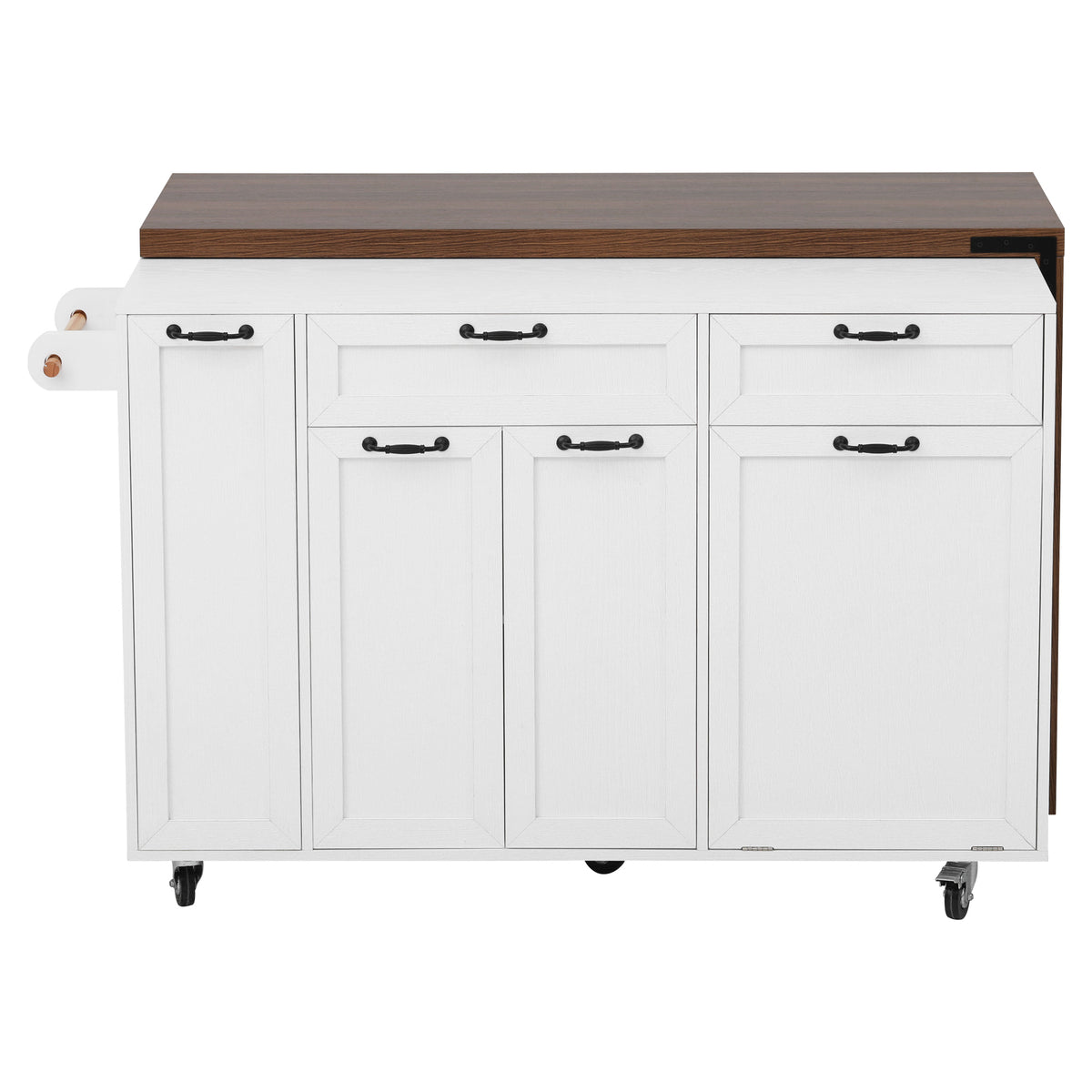 variant-group:rf-n707s000026w|Roomfitters 102.3" Kitchen Island with Tilt Out Trash Can Cabinet, Rolling Storage Cart, Slide-out Spice Rack, White