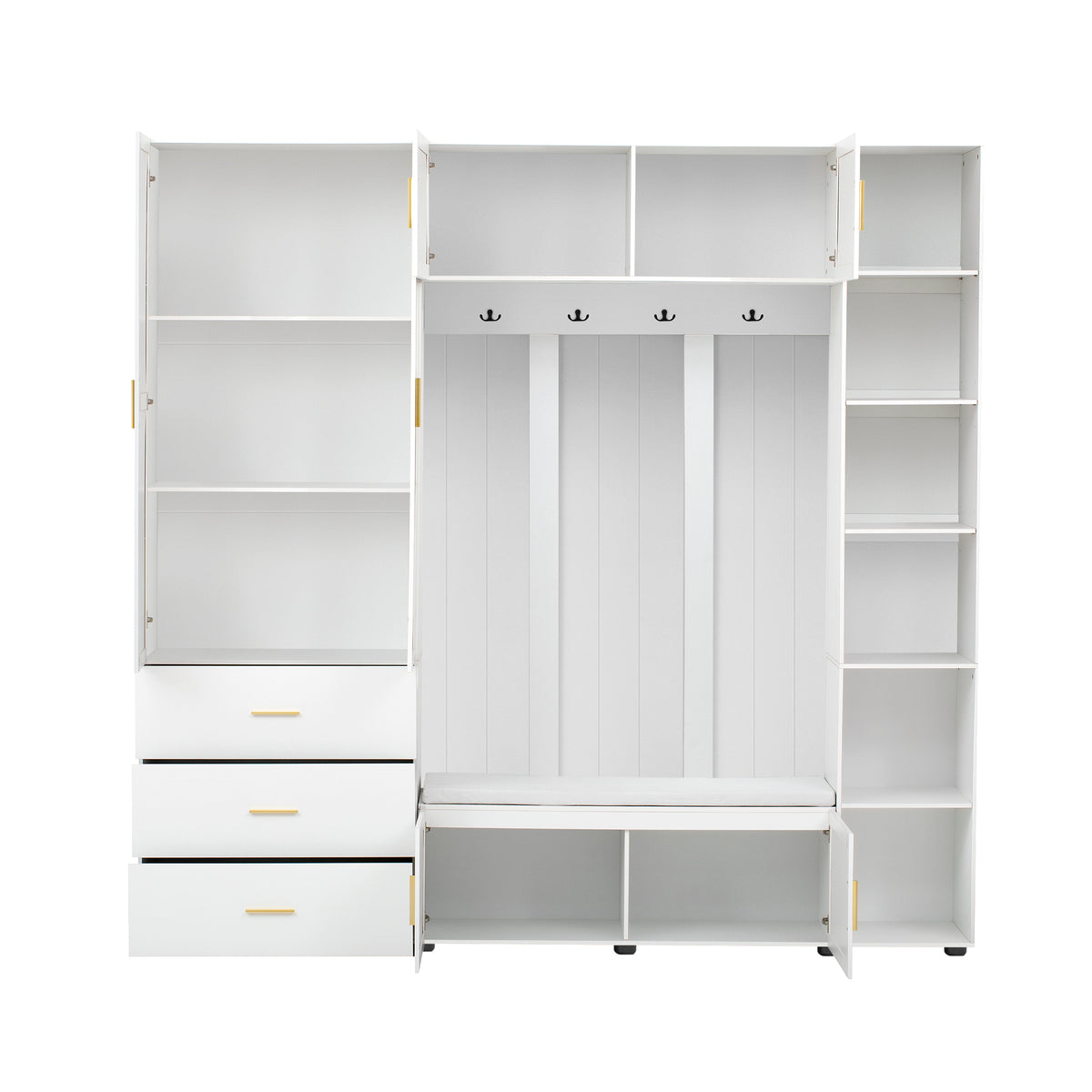 variant-group:rf-n724sj000167aak|Roomfitters American Style Extra-Wide Hall Tree with Padded Cushion Seat, Ancient White