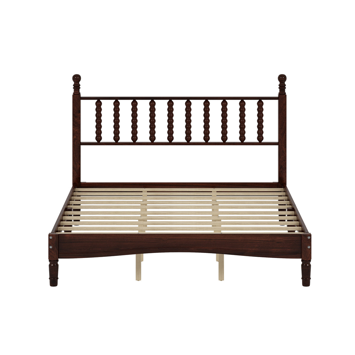 variant-group:rf-n733p206242d|Roomfitters Queen Size Wood Platform Bed with Gourd Shaped Headboard, Retro Style Platform Bed with Wooden Slat Support, Walnut