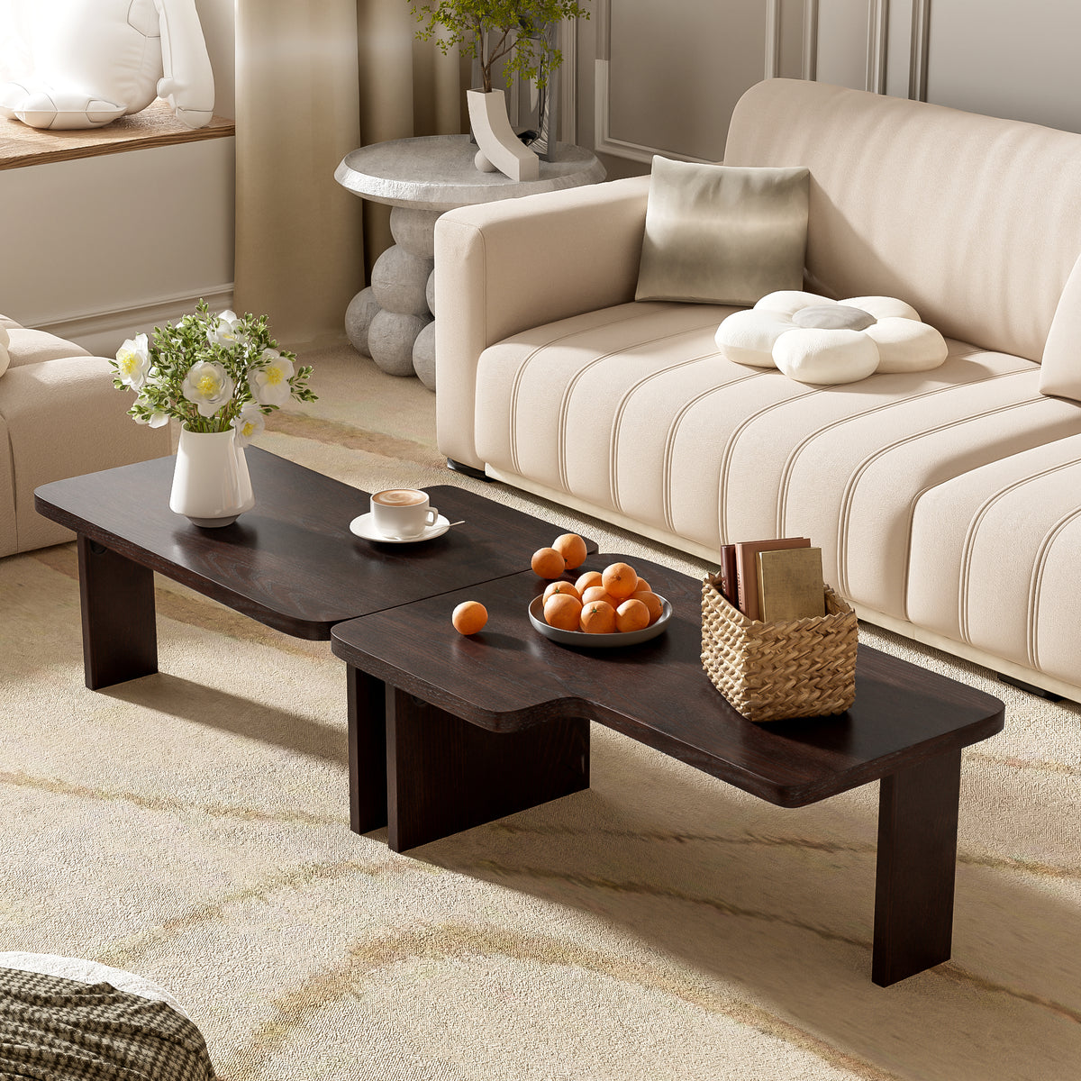 variant-group:rf-n724p232174p|Roomfitters Minimalist Coffee Table Set, Rectangular Center Table with Two-Tone Design, Espresso