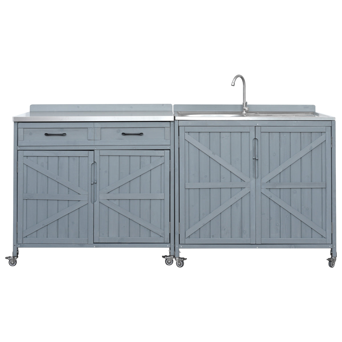 variant-group:rf-n707s000024g|Roomfitters 2-Piece Outdoor Grill Cart with Stainless Steel Top, Sink and Faucet, BBQ Prep Station, Grey+Blue