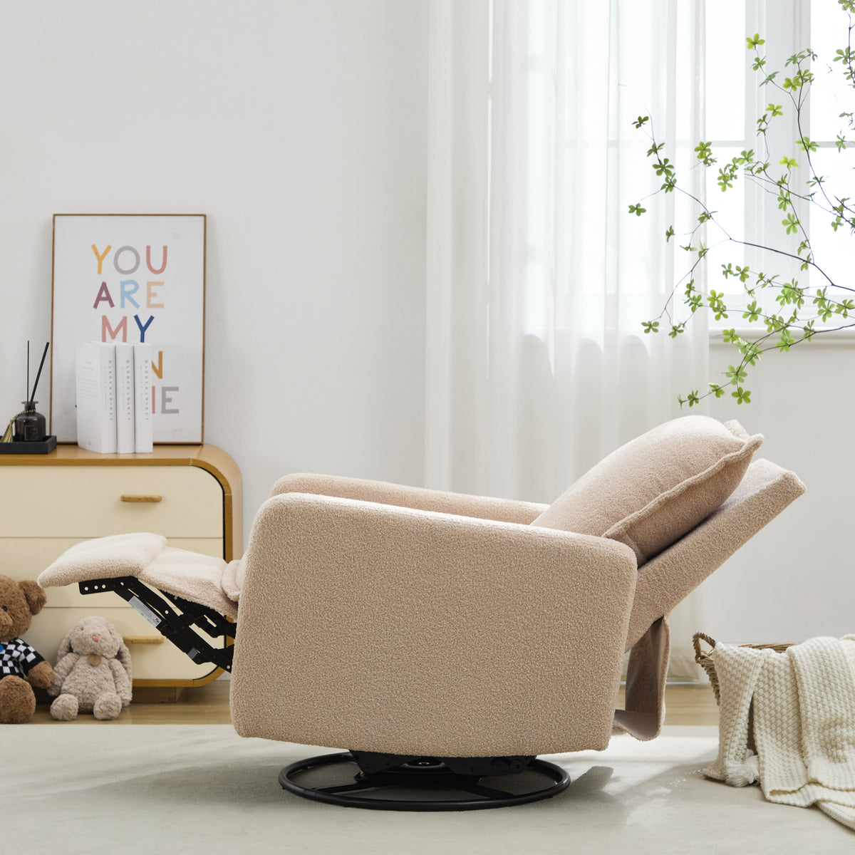 variant-group:rf-n701p348238o|Roomfitters Swivel Rocker Recliner Chair, Glider Rocking Armchair, Teddy Fleece Nursery Reclining Lounge Accent Chair, Oatmeal