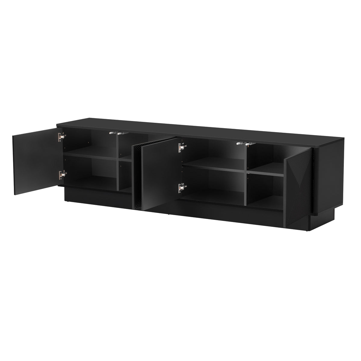 variant-group:rf-n724p426846b|Roomfitters Stylish 4-Door Wave Design TV Console with 16-Color USB LED Light, Black