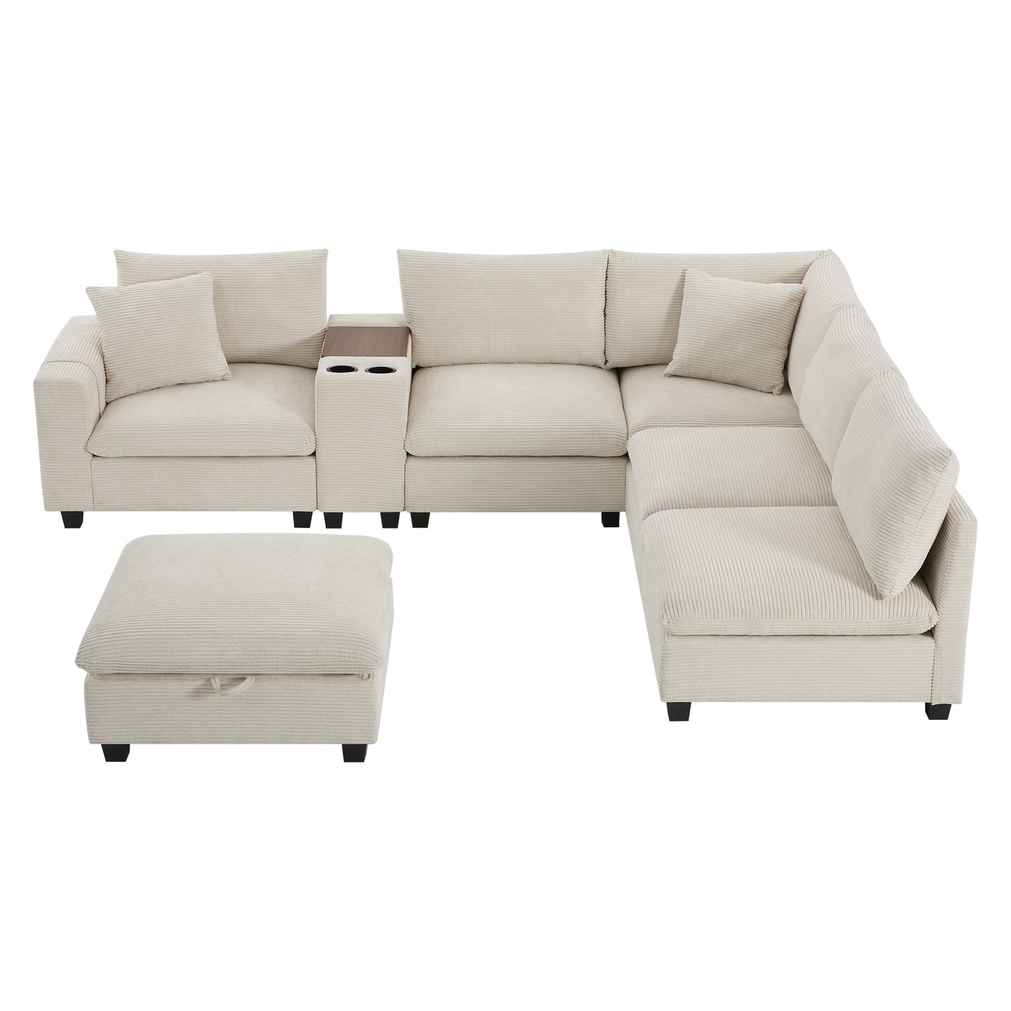 variant-group:rf-n723s1166a|Roomfitters 139 Inch U-Shaped Modular Sectional Sofa with Storage Console, Cup Holders and USB Ports for Living Room, Beige
