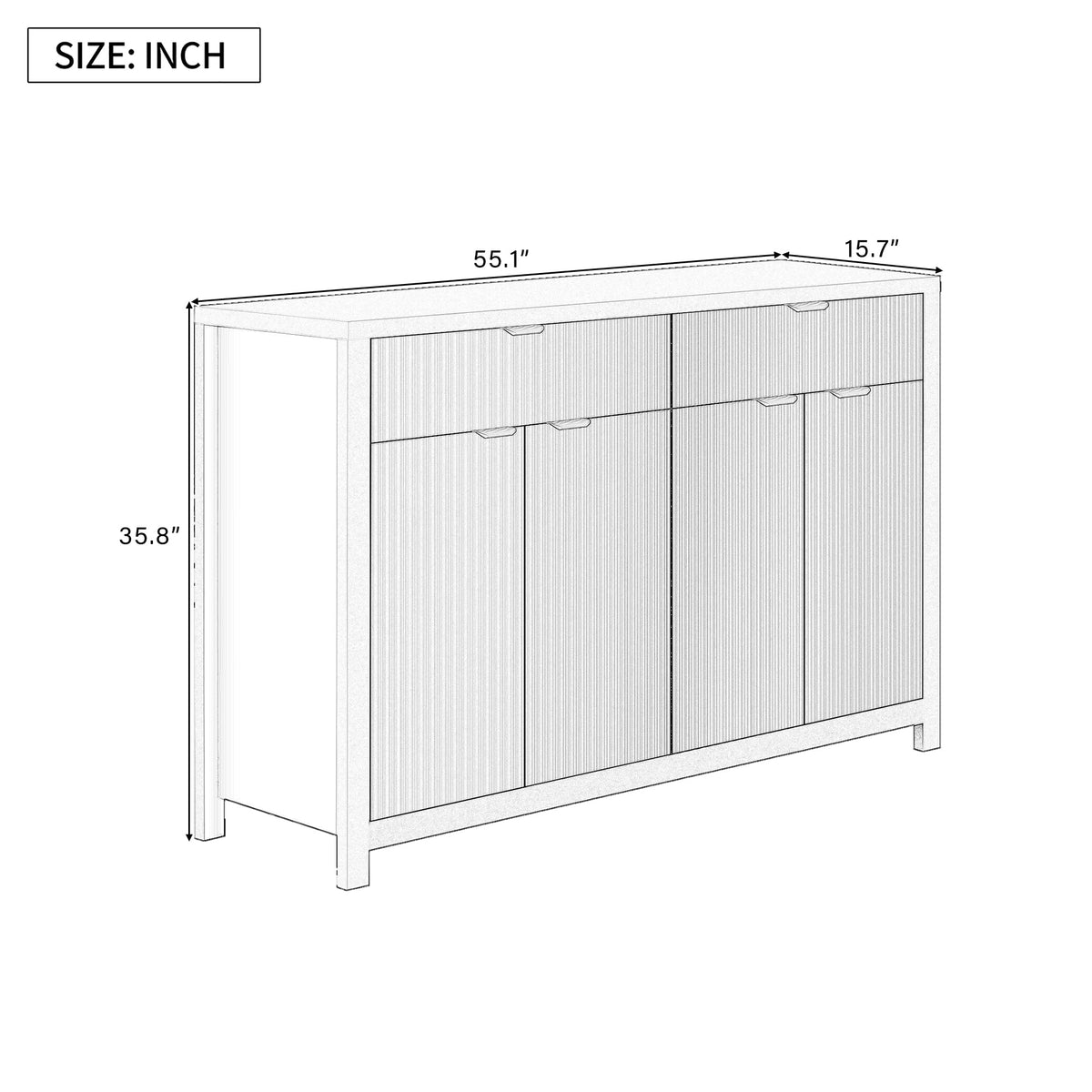 Roomfitters Sideboard Buffet Cabinet with 2 Drawers, 4 Door Mid-century Modern Fluted Storage for Kitchen & Dining Room, Cyan Roomfitters