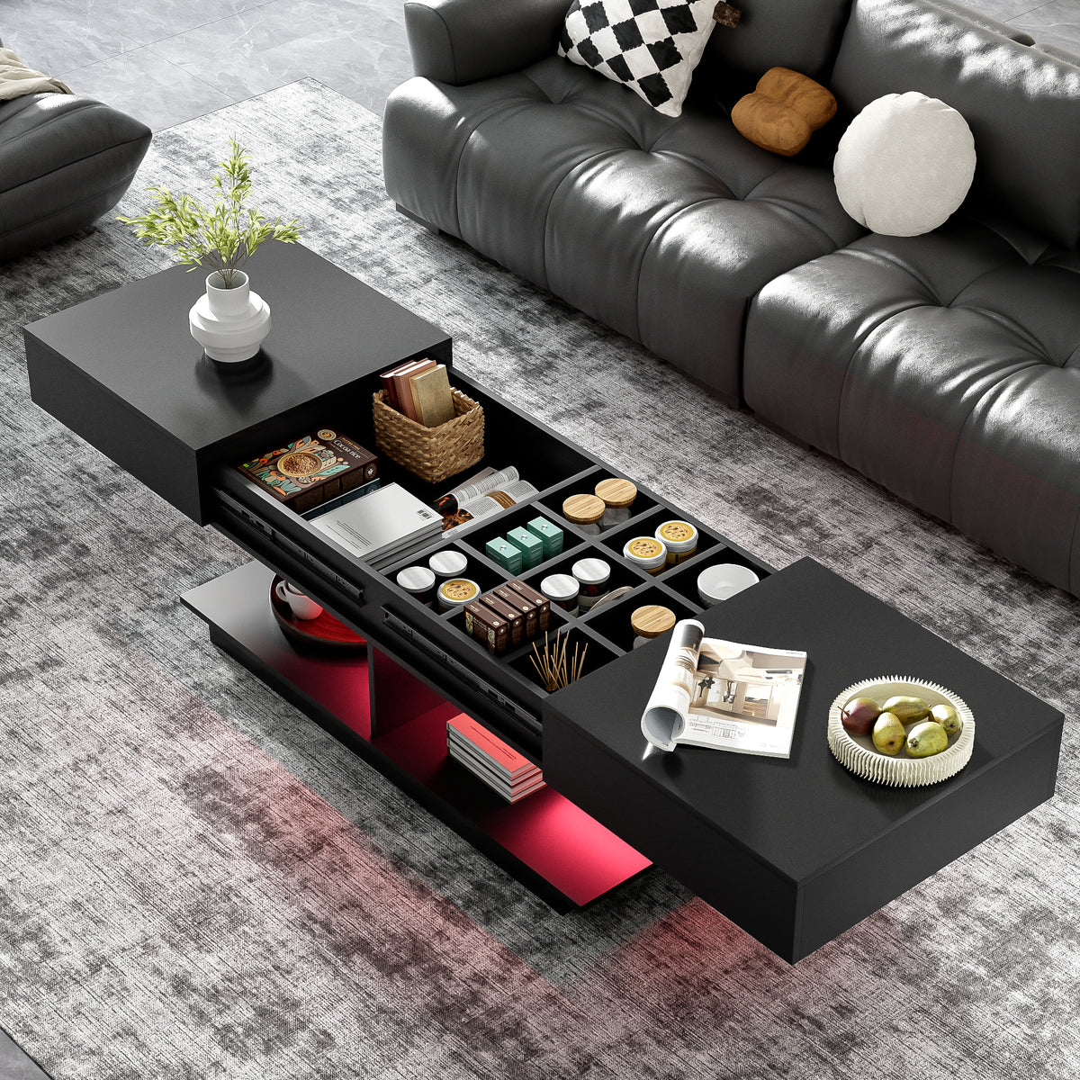 variant-group:rf-n724p290061b|Roomfitters Extendable Coffee Table with Hidden Storage and Compartments, Adjustable Multifunctional Center Table, Black