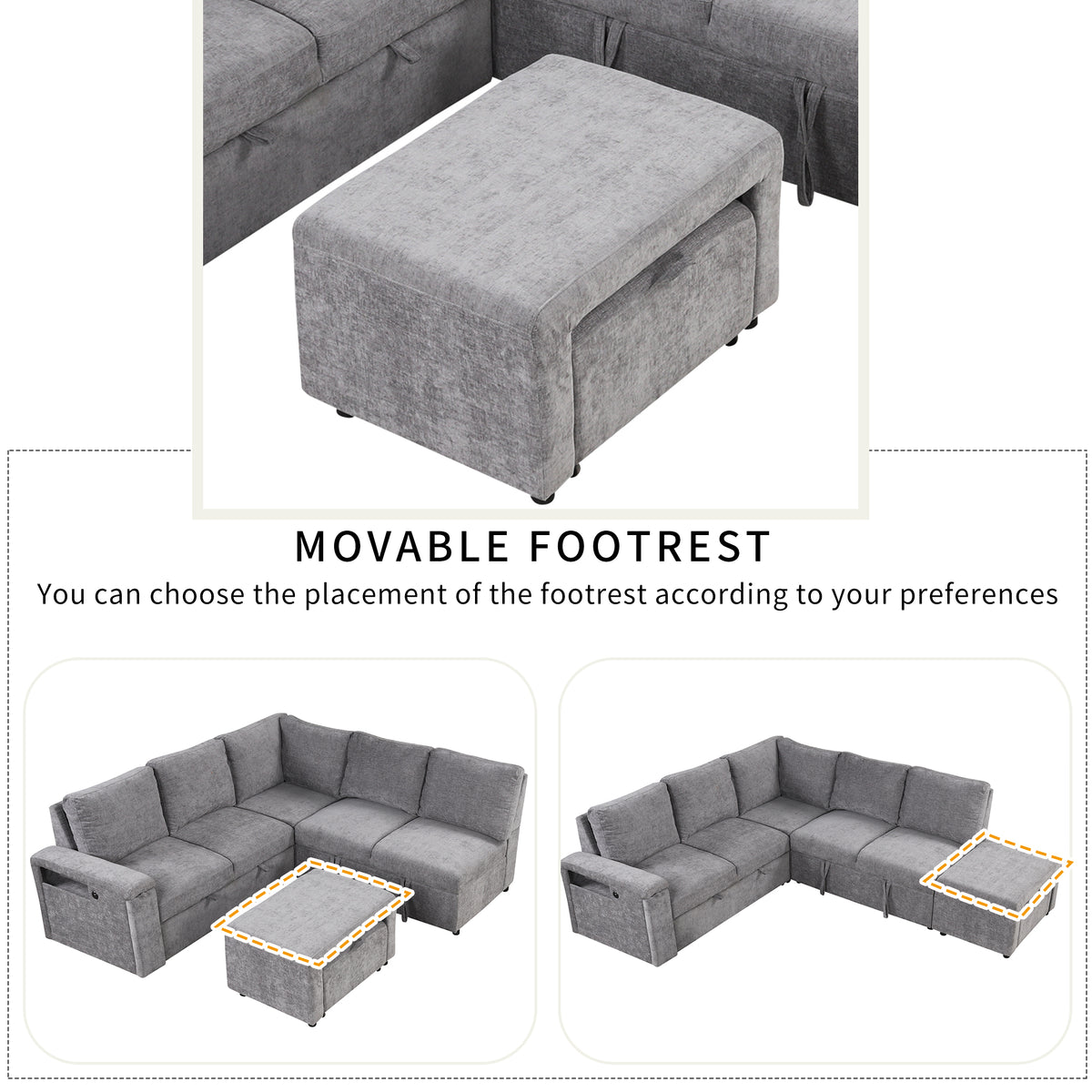 variant-group:rf-n711wy000390aae|Roomfitters L-Shaped Padded Modular Sofa with Storage Space, USB Ports, and Cup Holders on the Armrests, Suitable for Living Rooms, Offices, and Apartments, Gray