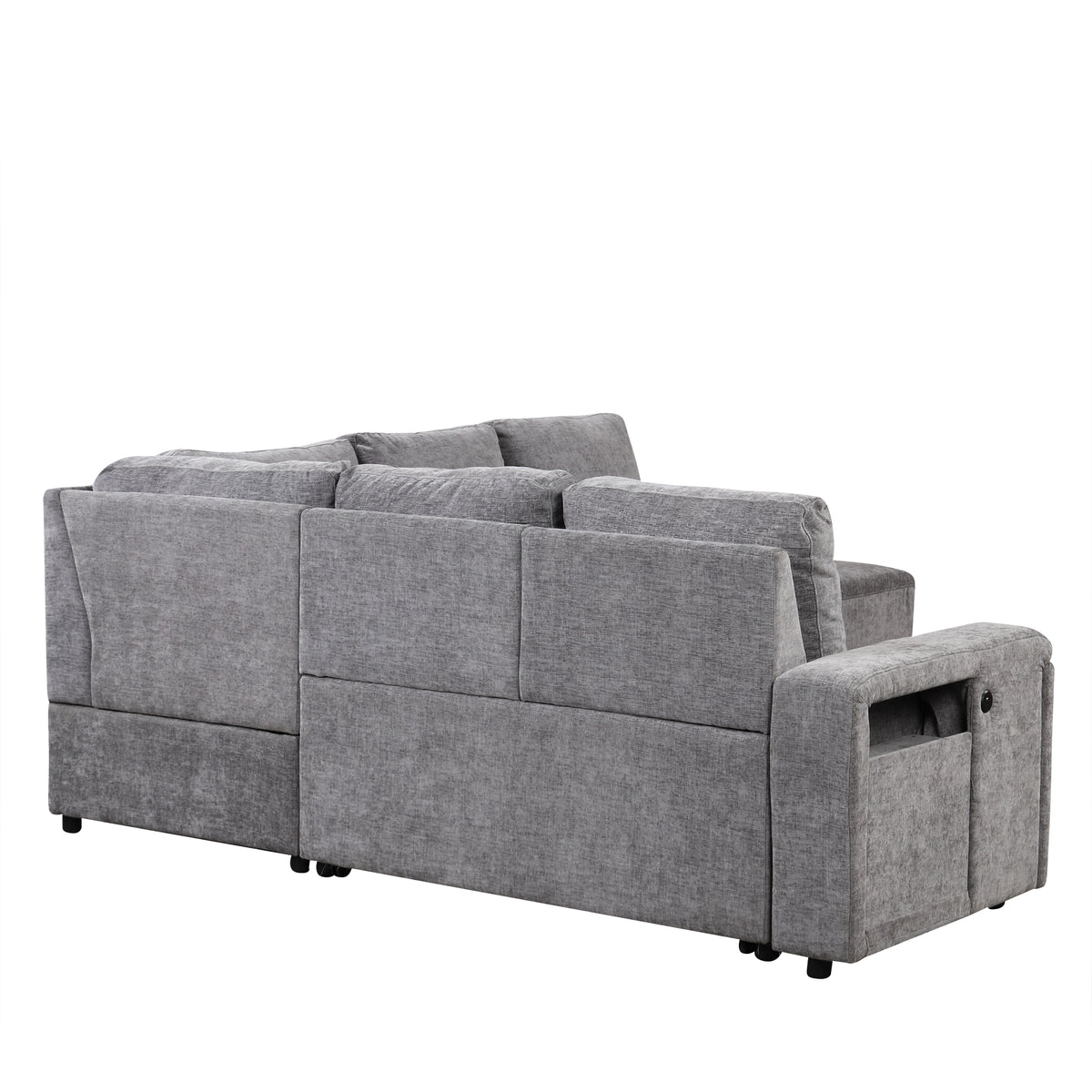 variant-group:rf-n711wy000390aae|Roomfitters L-Shaped Padded Modular Sofa with Storage Space, USB Ports, and Cup Holders on the Armrests, Suitable for Living Rooms, Offices, and Apartments, Gray