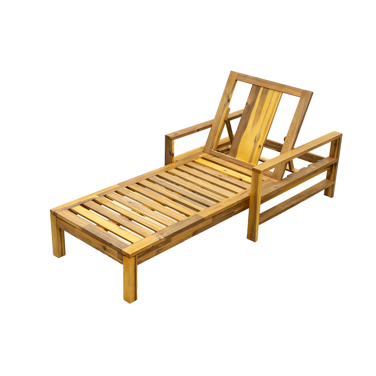 Roomfitters Modern Acacia Wood Outdoor Patio Chaise Lounge Chairs, Set of 2 Wide-Deck Reclining Sunbeds, Beige Roomfitters