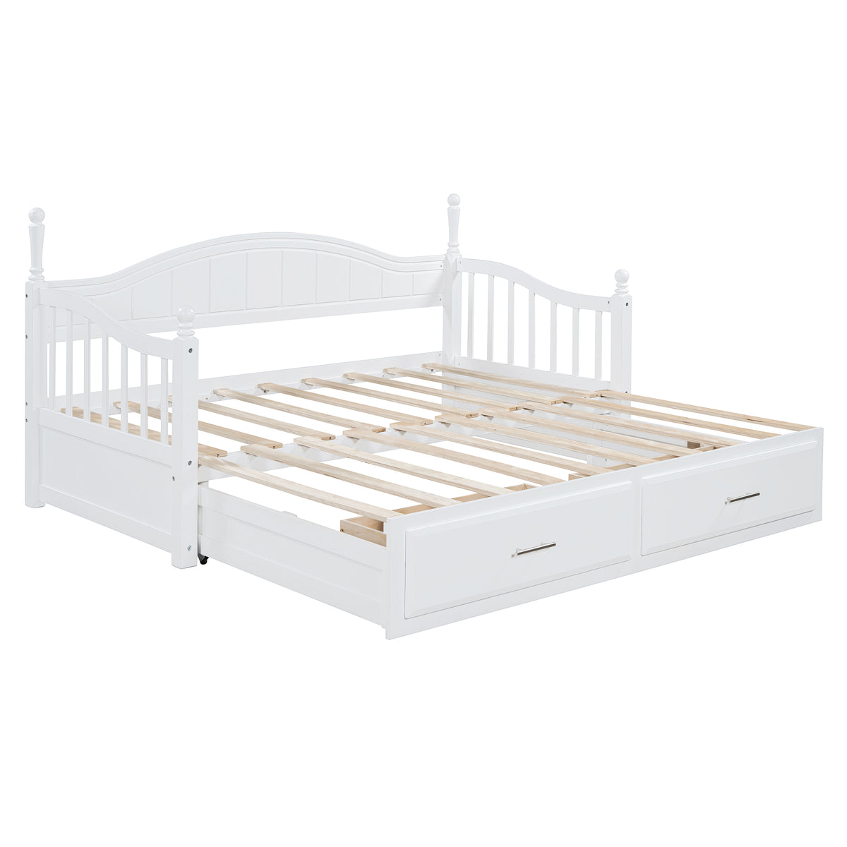 variant-group:rf-n733s173459k|Roomfitters Wooden Twin Size Daybed with Extendable Frame, Twin Trundle and Additional Storage Drawers, White
