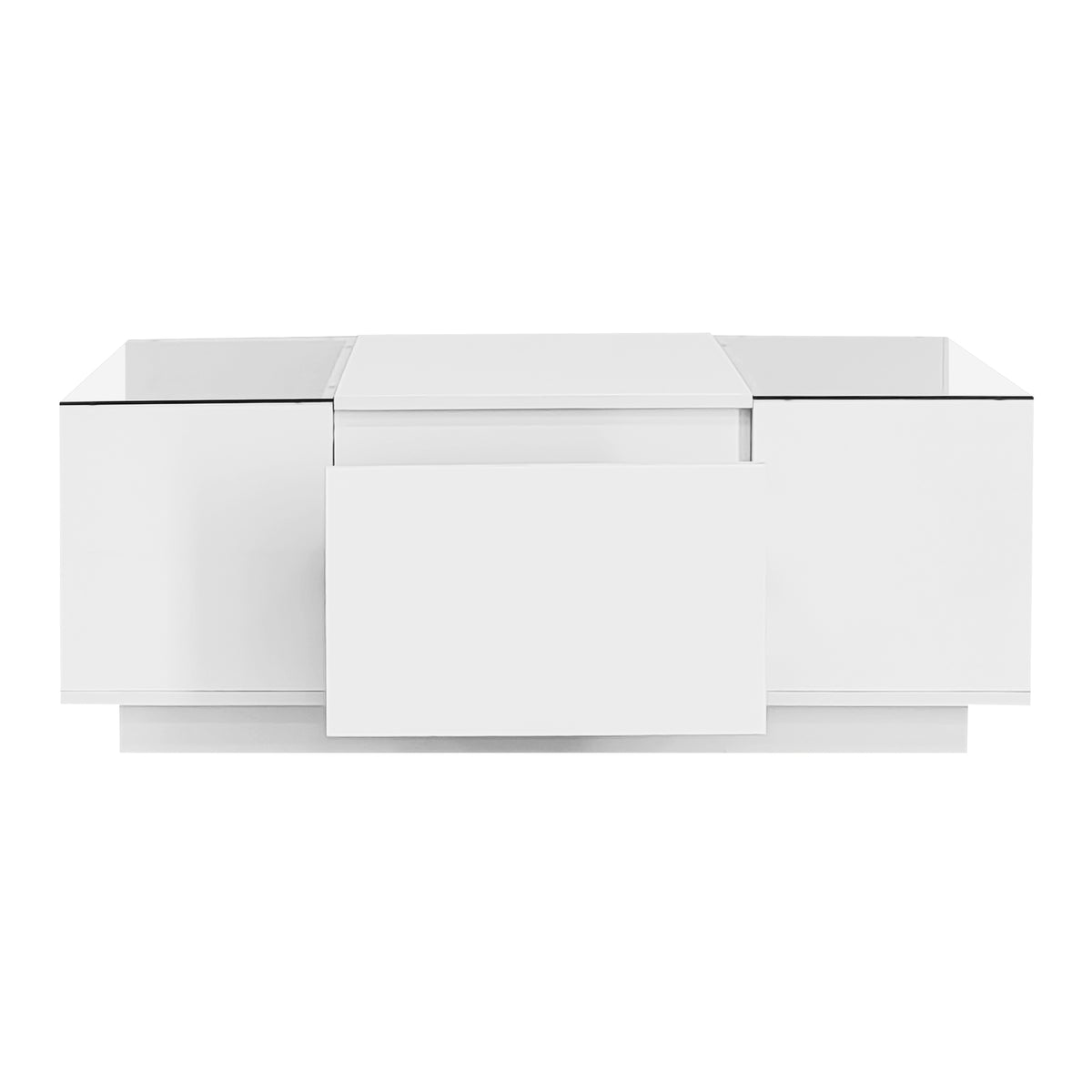 variant-group:rf-n724p290056k|Roomfitters Modern Center Coffee Table with High Gloss Finish, Glass Top and Hidden Storage Compartments, White