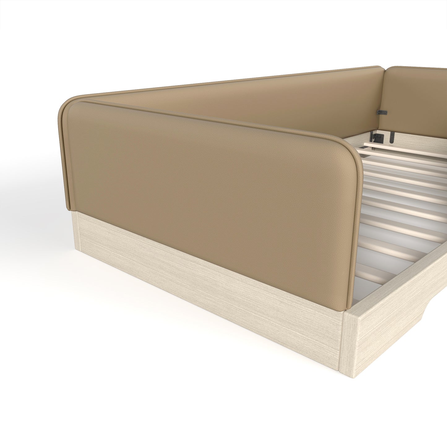 variant-group:rf-w1580p493126|Roomfitters Twin Size Upholstered Floor Bed Frame with Removable Guardrails, Faux Leather Low Profile Platform, Brown