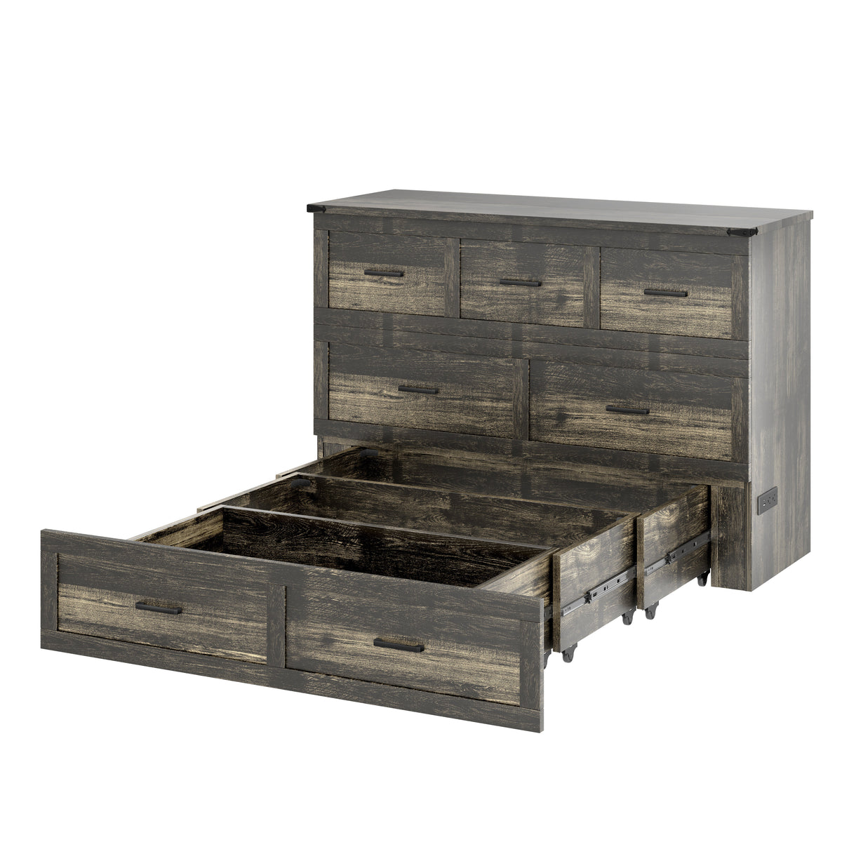 Roomfitters Queen Size Murphy Bed Cabinet with Charging Station, Foldable Platform Bed with Storage Drawer, Rustic Gray