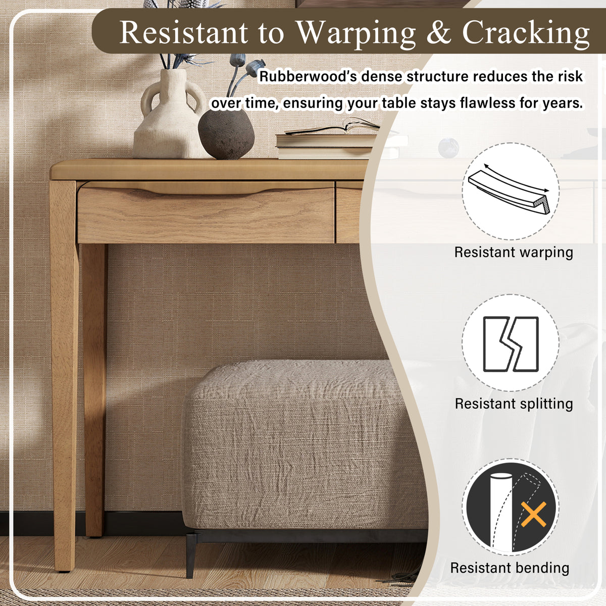 variant-group:rf-n711p401926n|Roomfitters Light Luxury Natural Oak Veneer Console Table with 3 Wavy Curved Drawers and Soft Rounded Corners