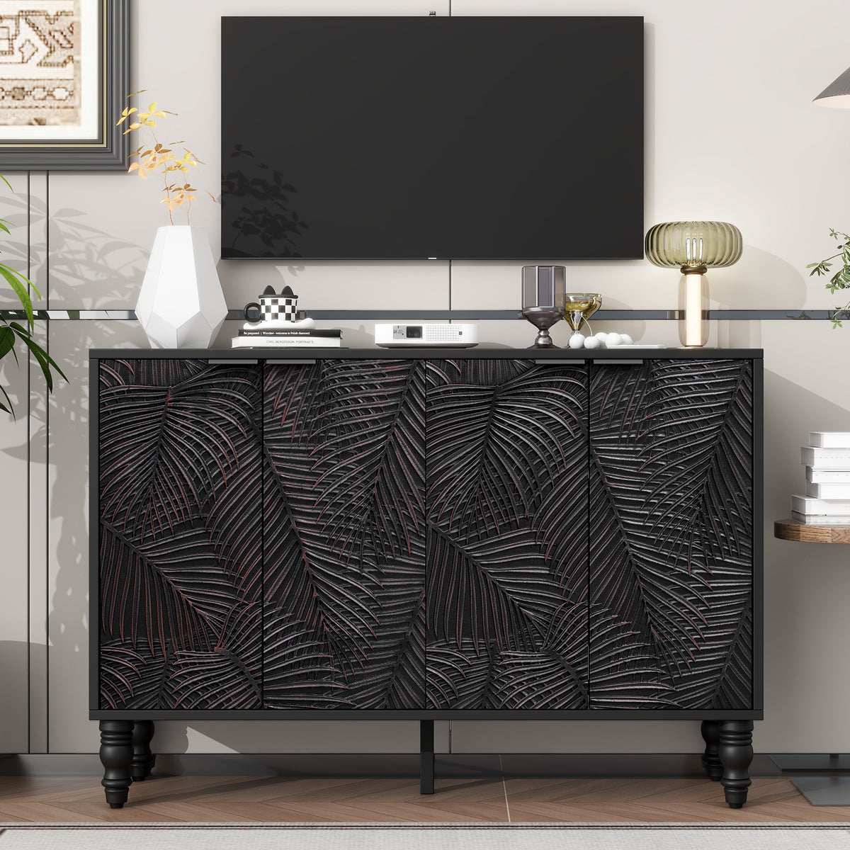 variant-group:rf-n724p233372b|Roomfitters Modern TV Stand for up to 43 Inch TV, Entertainment Console with Storage Compartments and Wood Legs, Black