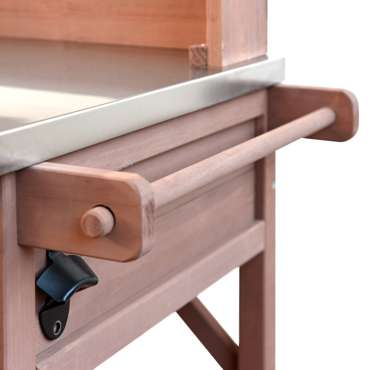 variant-group:rf-n707p228274z|Roomfitters 64.9" Outdoor Potting Bench Table, Rolling Kitchen Island with Hutch, Stainless Steel Top, Storage, Brown
