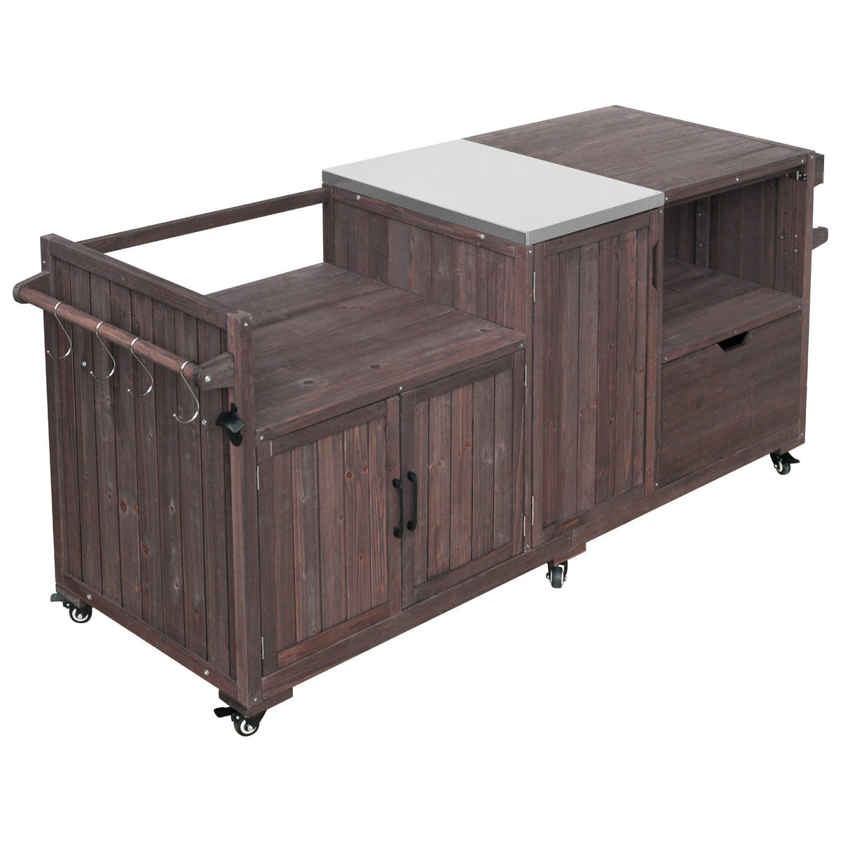 variant-group:rf-n707p392140z|Roomfitters 80.5" Extra Large Grill Cart, Outdoor Kitchen Prep Station with Stainless Steel Top & Kamado Grill Stand, Dark Brown