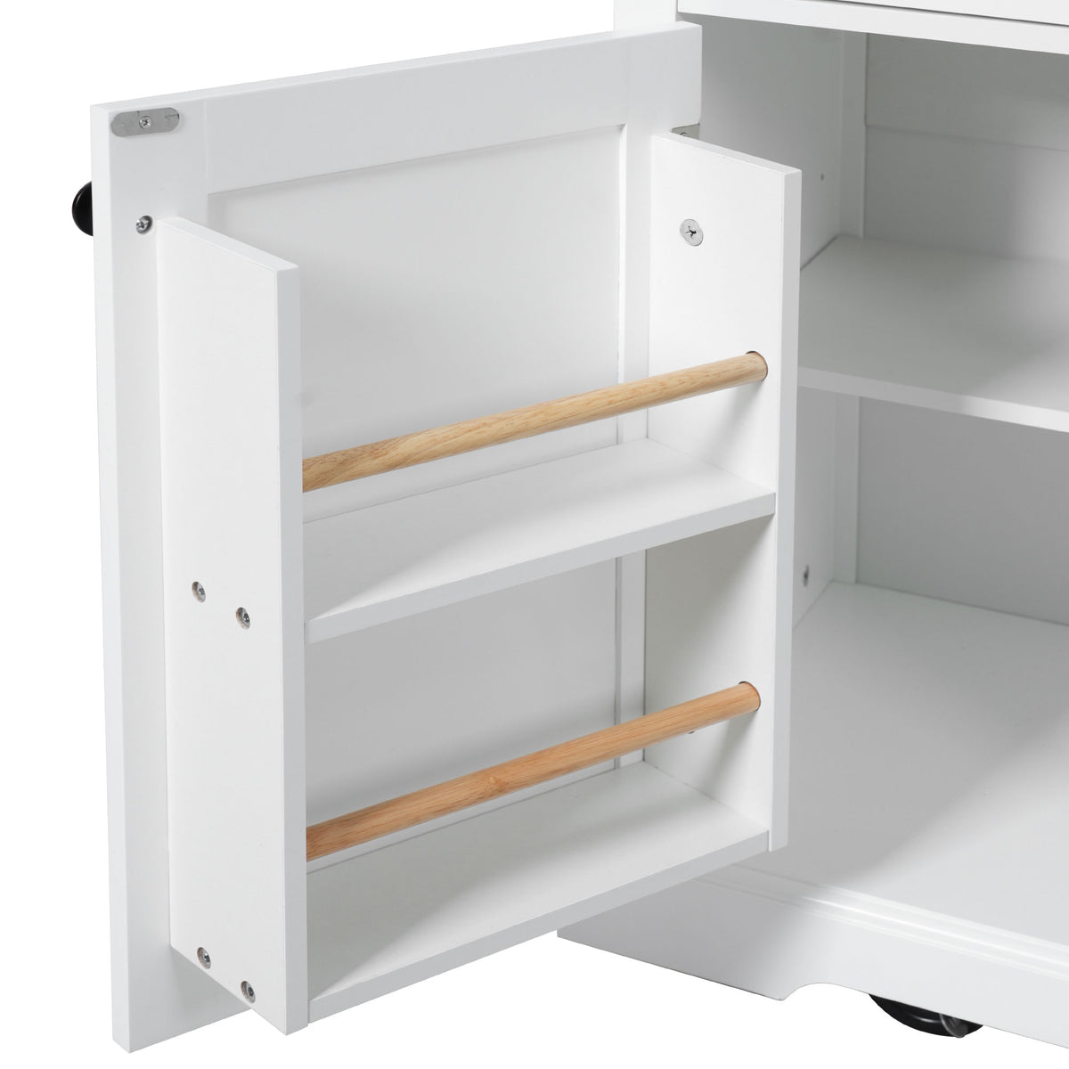 variant-group:rf-n707s300277w|Roomfitters 54.9" Kitchen Island with Drop Leaf, Rolling Kitchen Cart with Barn Door and Glass Door, Storage Cabinet, White