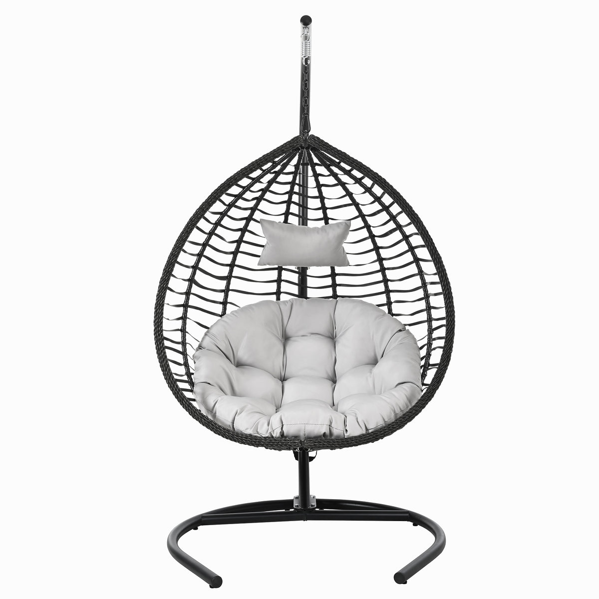 variant-group:rf-n711p389502e|Roomfitters Indoor Outdoor Hanging Egg Hammock Chair with Stand, Wicker Rattan Swing for Patio and Bedroom, Black+ Gray