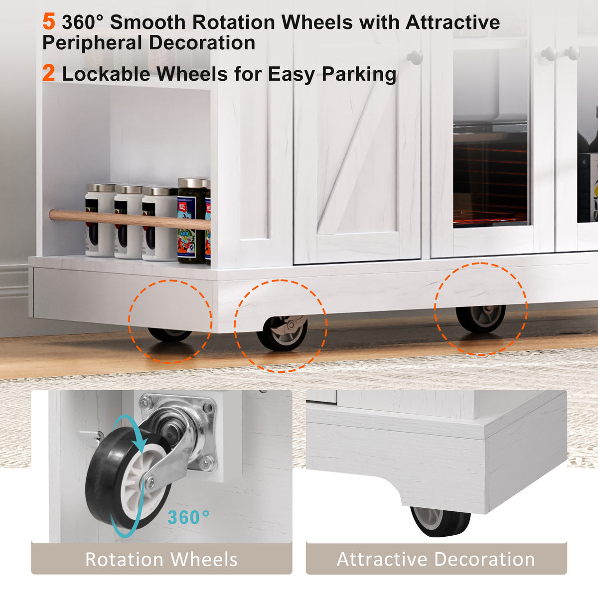 variant-group:rf-n707s263637w|Roomfitters 53" Kitchen Island with Power Outlet, 4 Doors and 3 Drawers, Rolling Storage Cabinet with Glass Doors, White