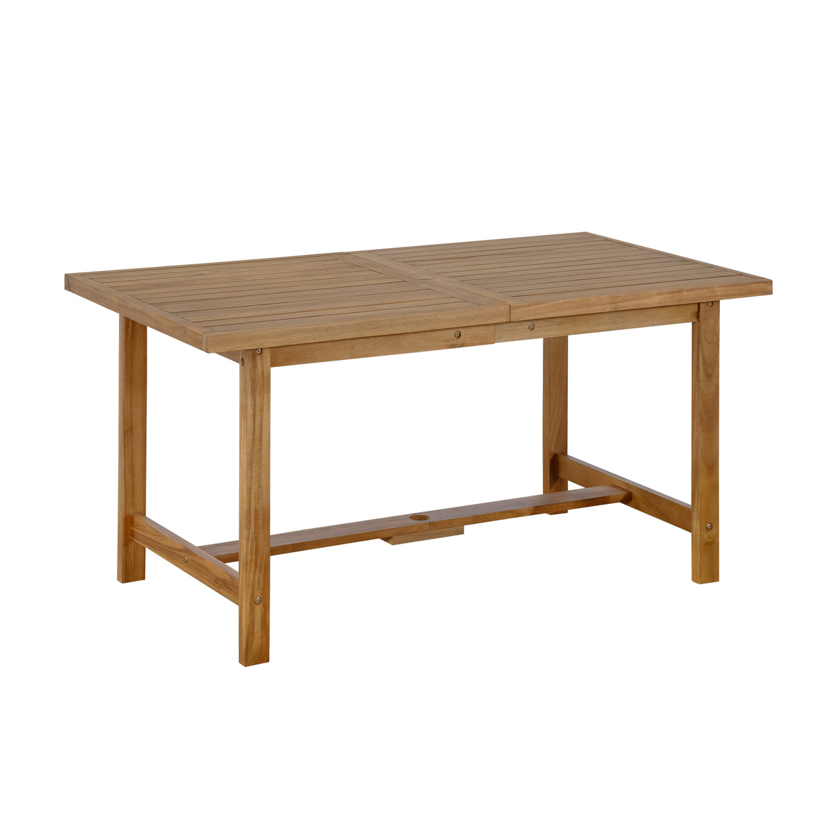 variant-group:rf-n711wy000477aao|Roomfitters Farmhouse 5-Piece Outdoor Dining Set for 4, 59-Inch Rectangular Table, Umbrella Hole, Natural Wood Patio
