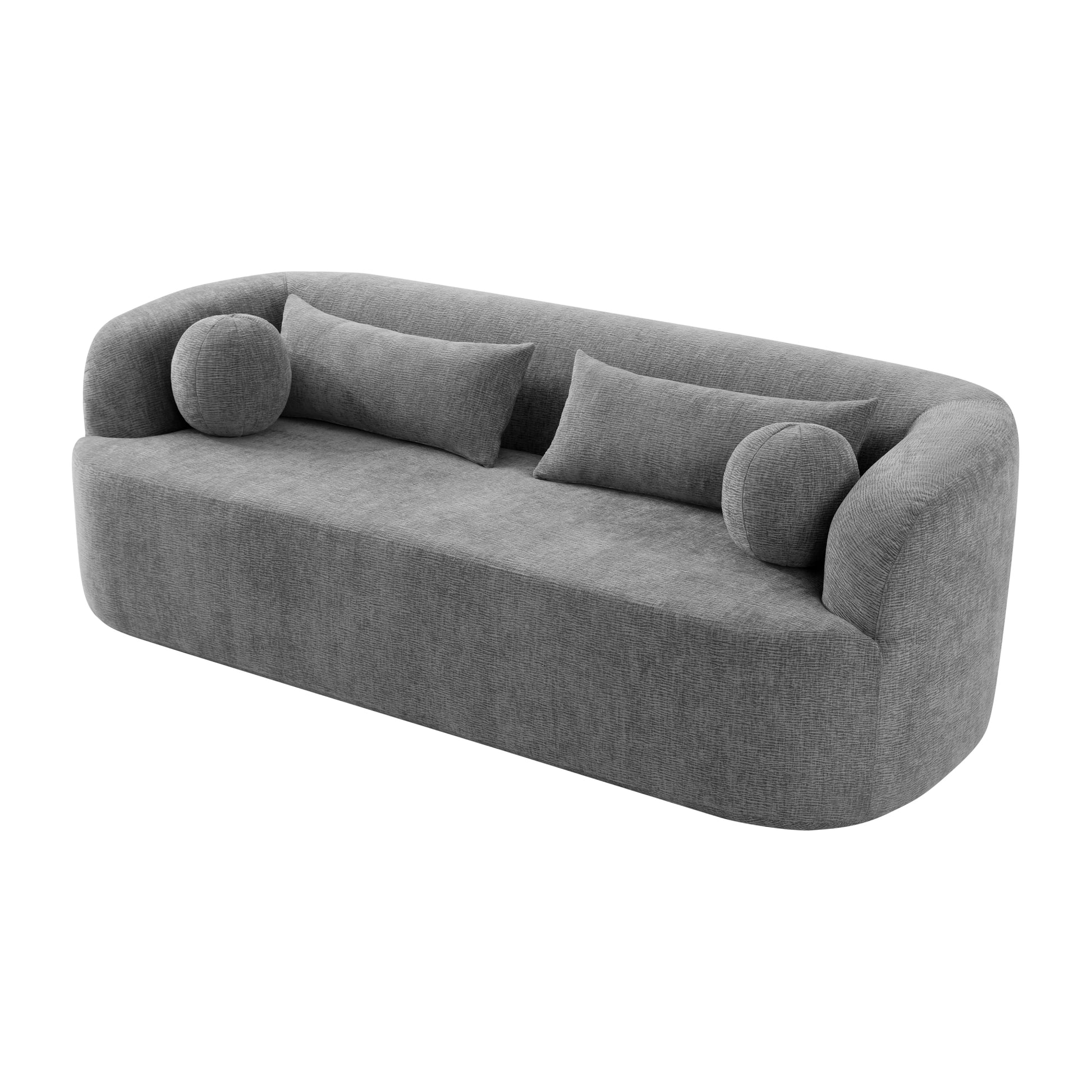 variant-group:rf-n723p404465e|Roomfitters 86 Inch Modern Curvy Sofa, 3-Seater Rounded Upholstered Couch with Plush Throw Pillows for Living Room, Gray