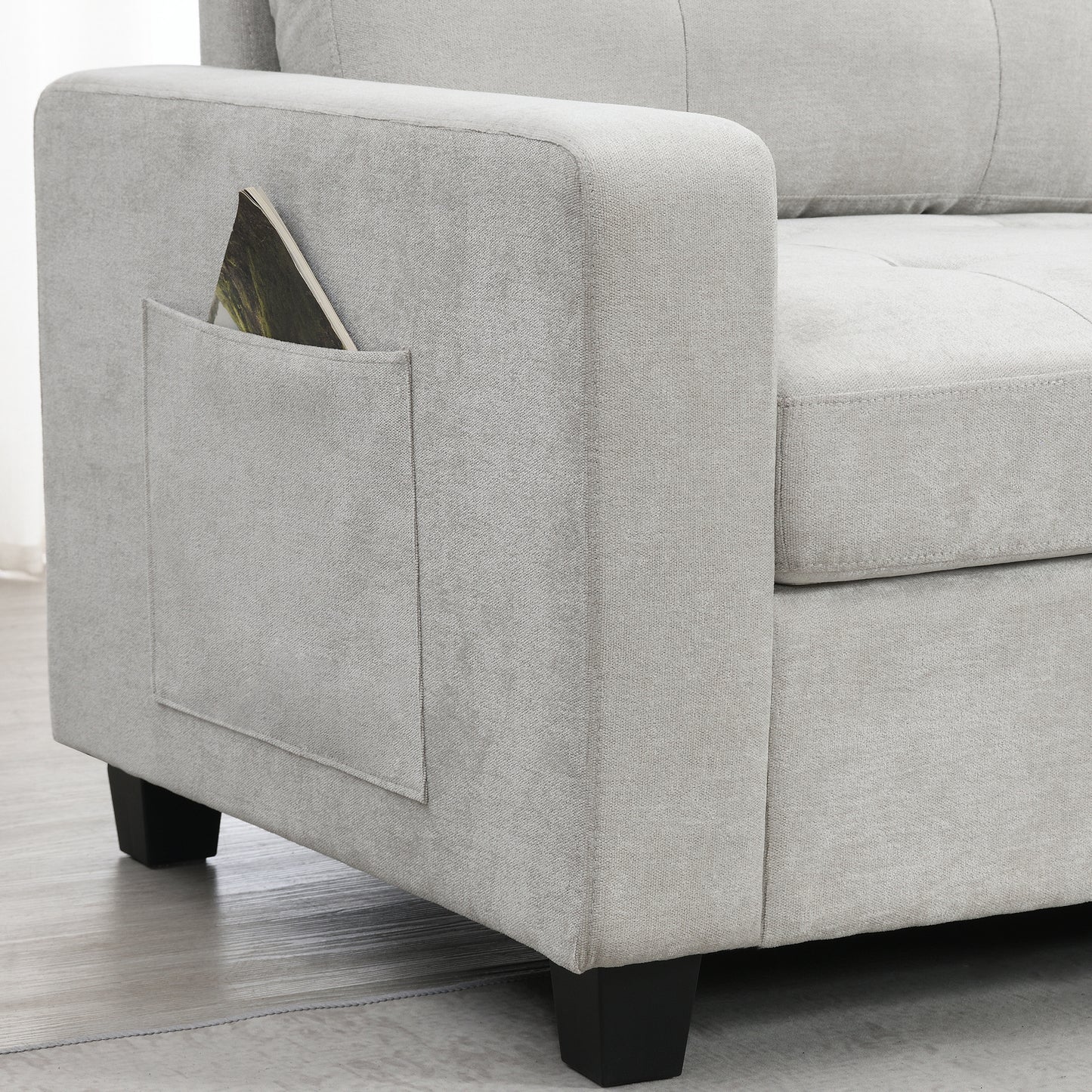 variant-group:rf-n723s1191k|Roomfitters 104 Inch Modular Sectional Sofa with Console and Cup Holders, Upholstered L-Shape Couch for Home Decor, Light Gray