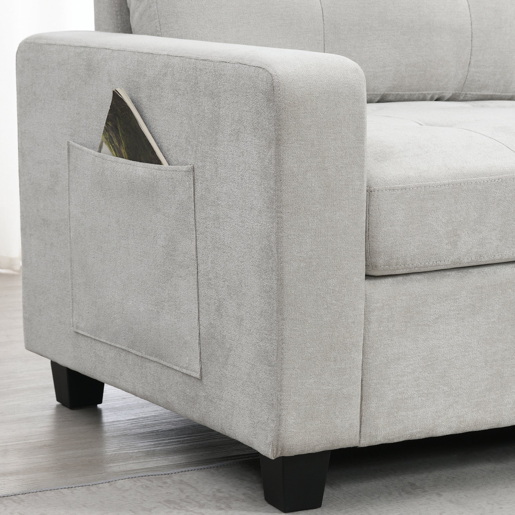 variant-group:rf-n723s1191k|Roomfitters 104 Inch Modular Sectional Sofa with Console and Cup Holders, Upholstered L-Shape Couch for Home Decor, Light Gray