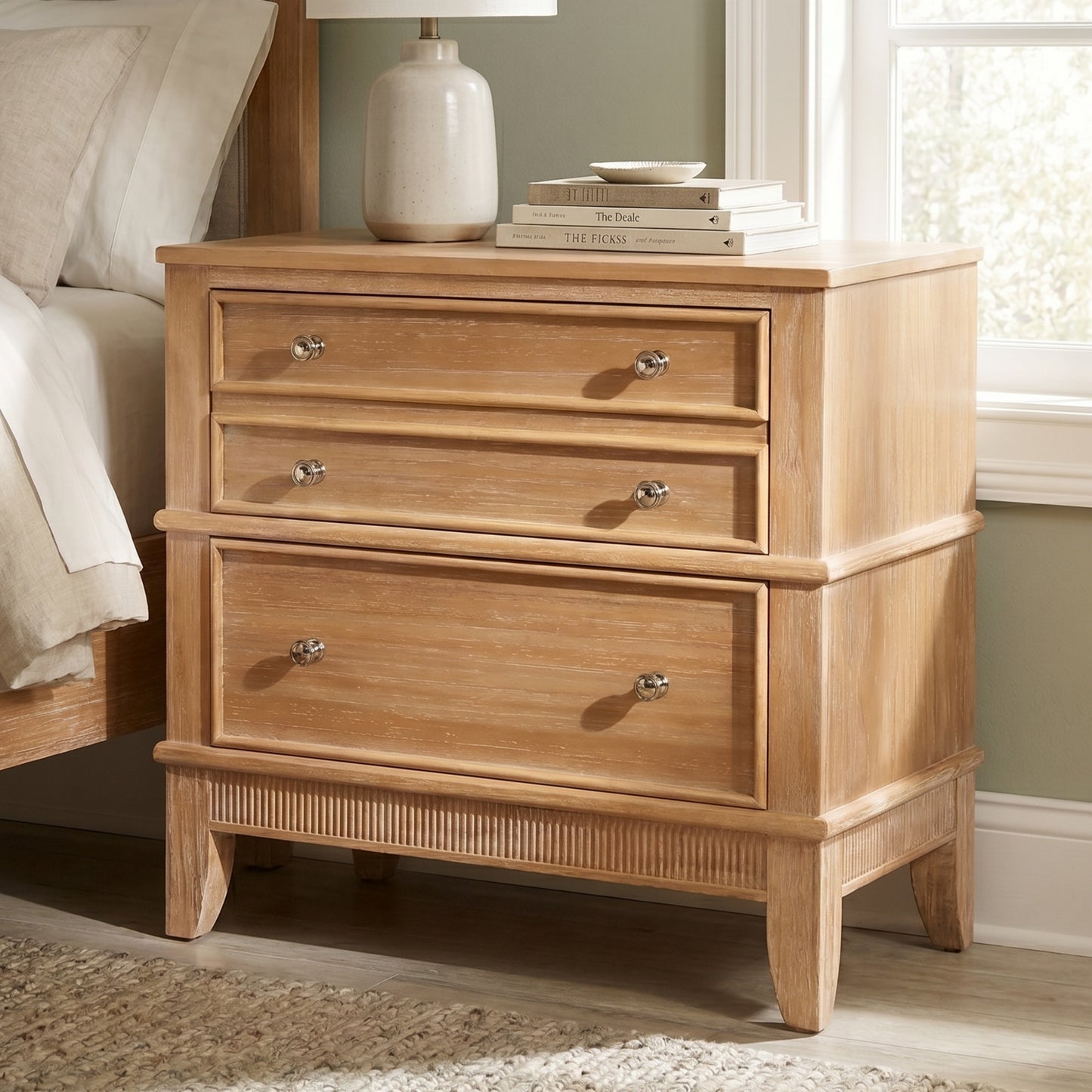 variant-group:rf-n701p183796d|Roomfitters 3 Drawer Farmhouse Wood Nightstand Side Table, Fully Assembled Bedside Accent Furniture, Felt Lined, Hazel