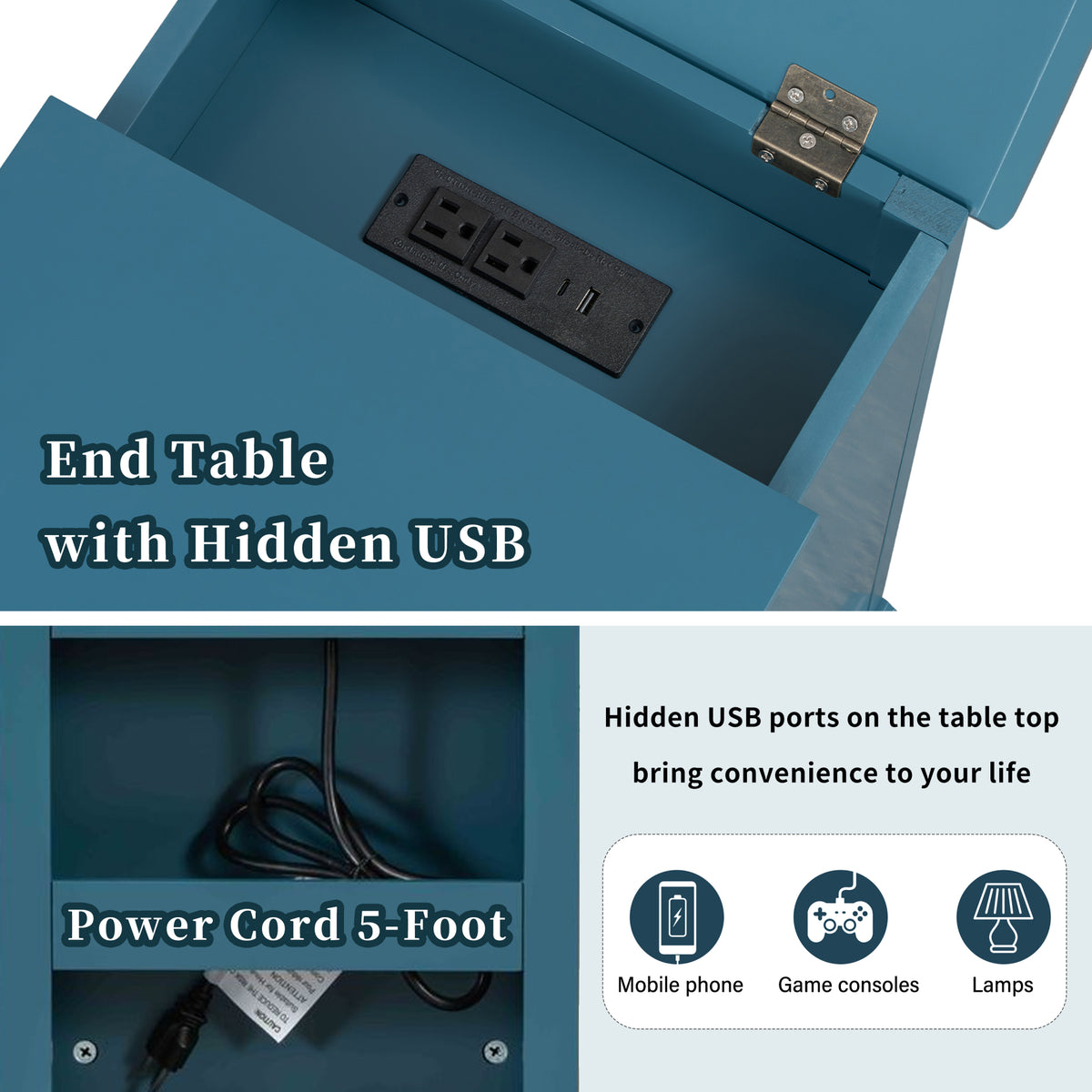 variant-group:rf-n724p353565m|Roomfitters Classic Charging End Table with USB Ports and Storage Drawer, Navy Blue