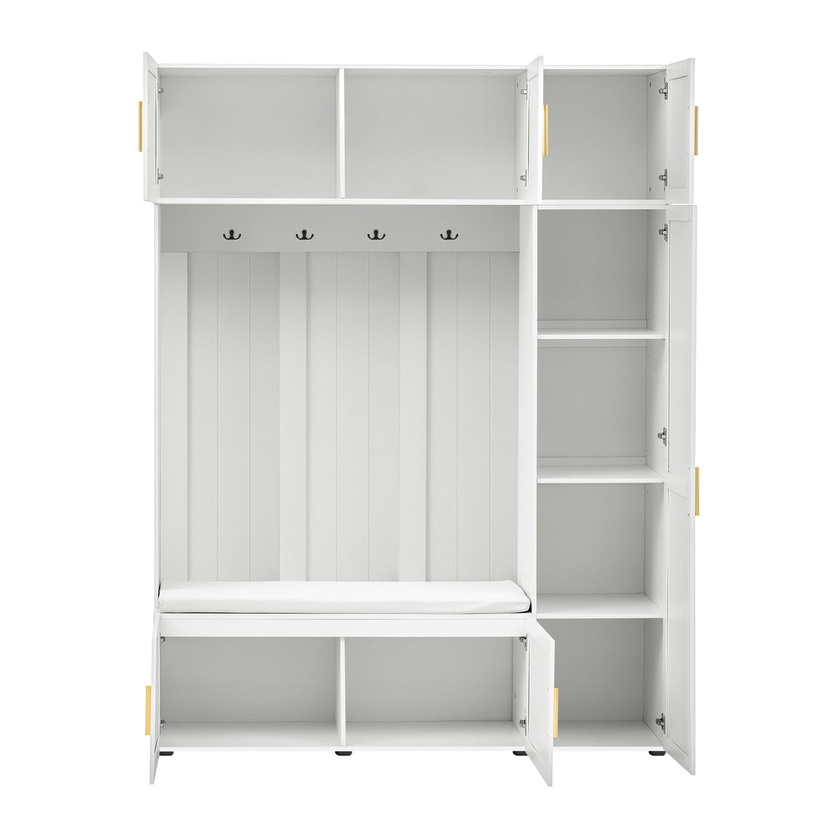 variant-group:rf-n724sj000166aak|Roomfitters American Style 4-in-1 Hall Tree, Upholstered Entryway Bench, Ancient White
