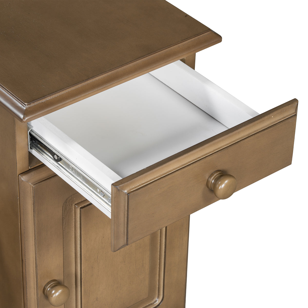 variant-group:rf-n724p293133d|Roomfitters Vintage Sofa Side Table with USB Ports, Flip Top, Cup Holders and Bookshelf Storage for Small Spaces, Brown