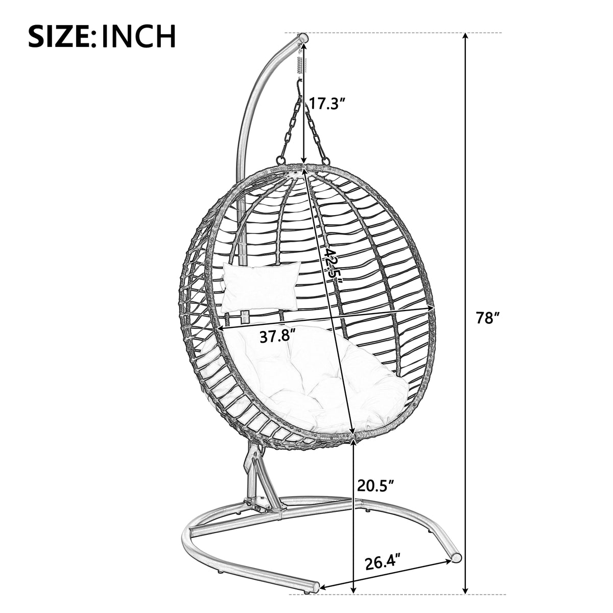 variant-group:rf-n711p389503k|Roomfitters Single Person Folding Egg Chair with Stand, UV Resistant Wicker Rattan Swing for Patio, Garden, Brown+Beige
