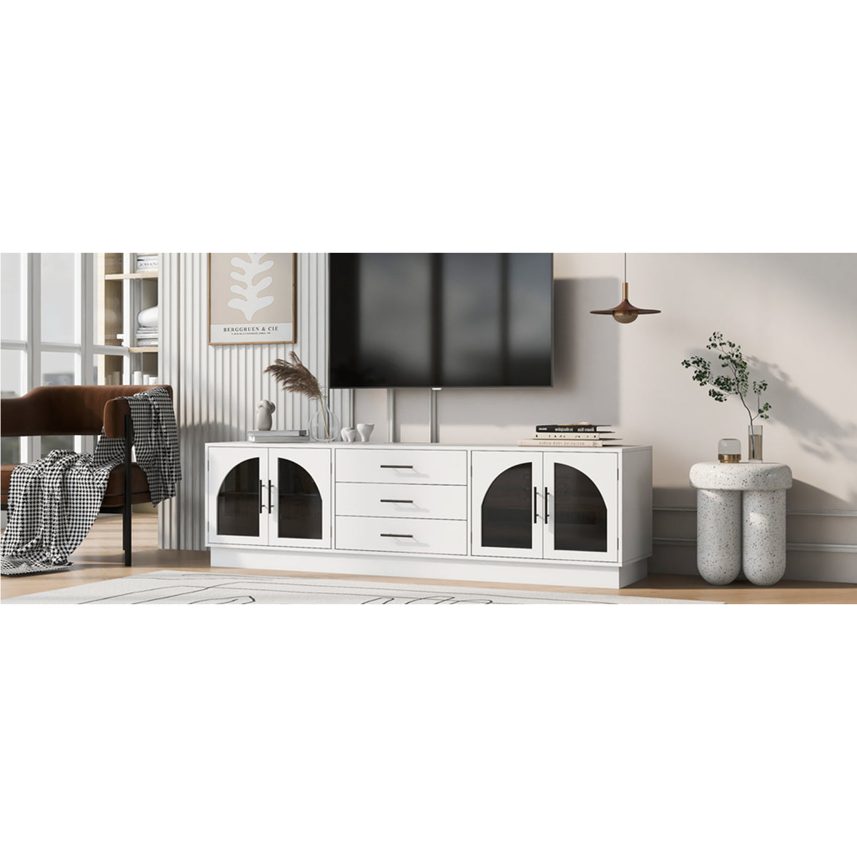 variant-group:rf-n724p284467k|Roomfitters Modern Minimalist TV Stand for up to 75 Inch TV, Entertainment Console Cabinet with Adjustable Shelves, White