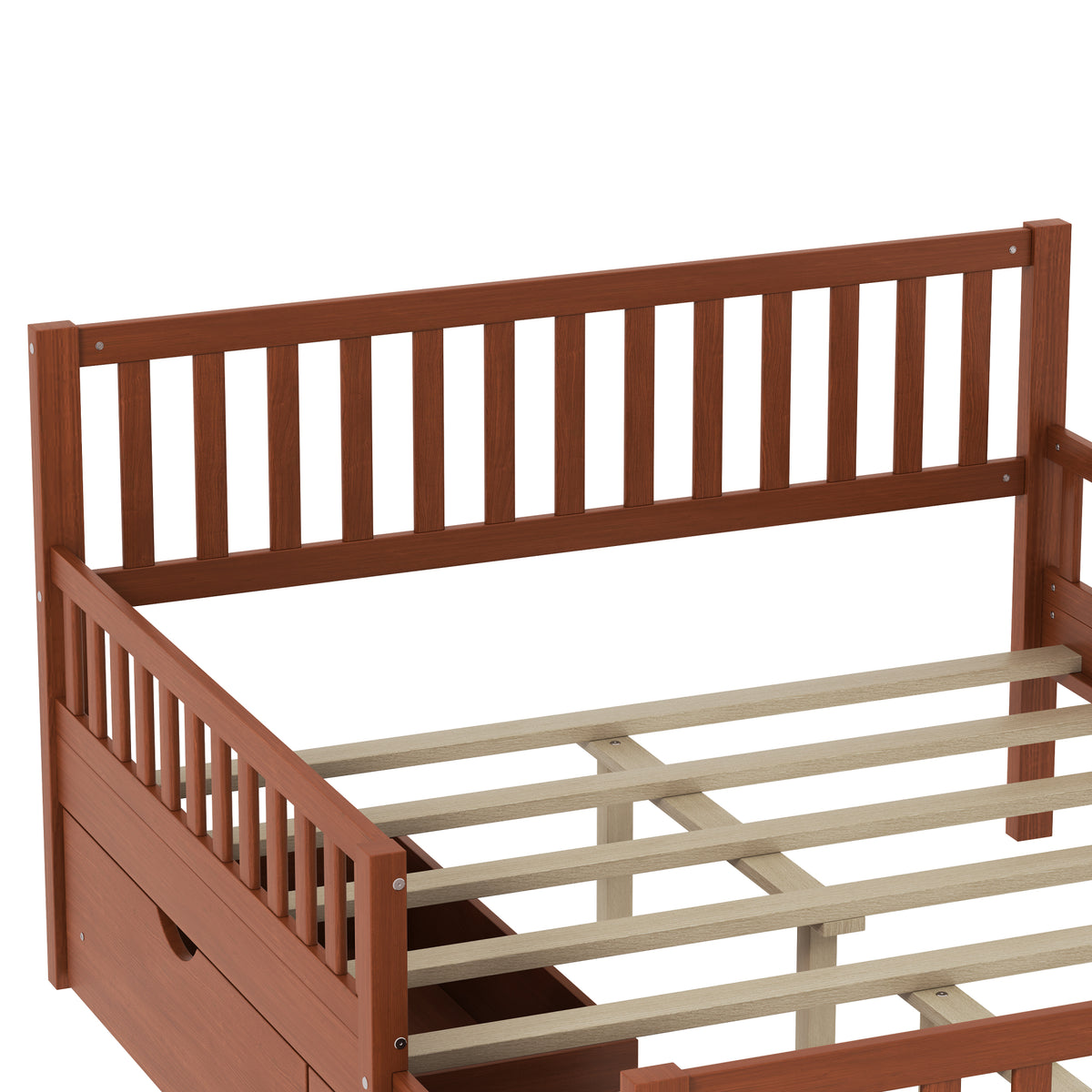 variant-group:rf-n733p172700d|Roomfitters Full Size Wood Platform Bed with Guardrails and 2 Storage Drawers, Walnut