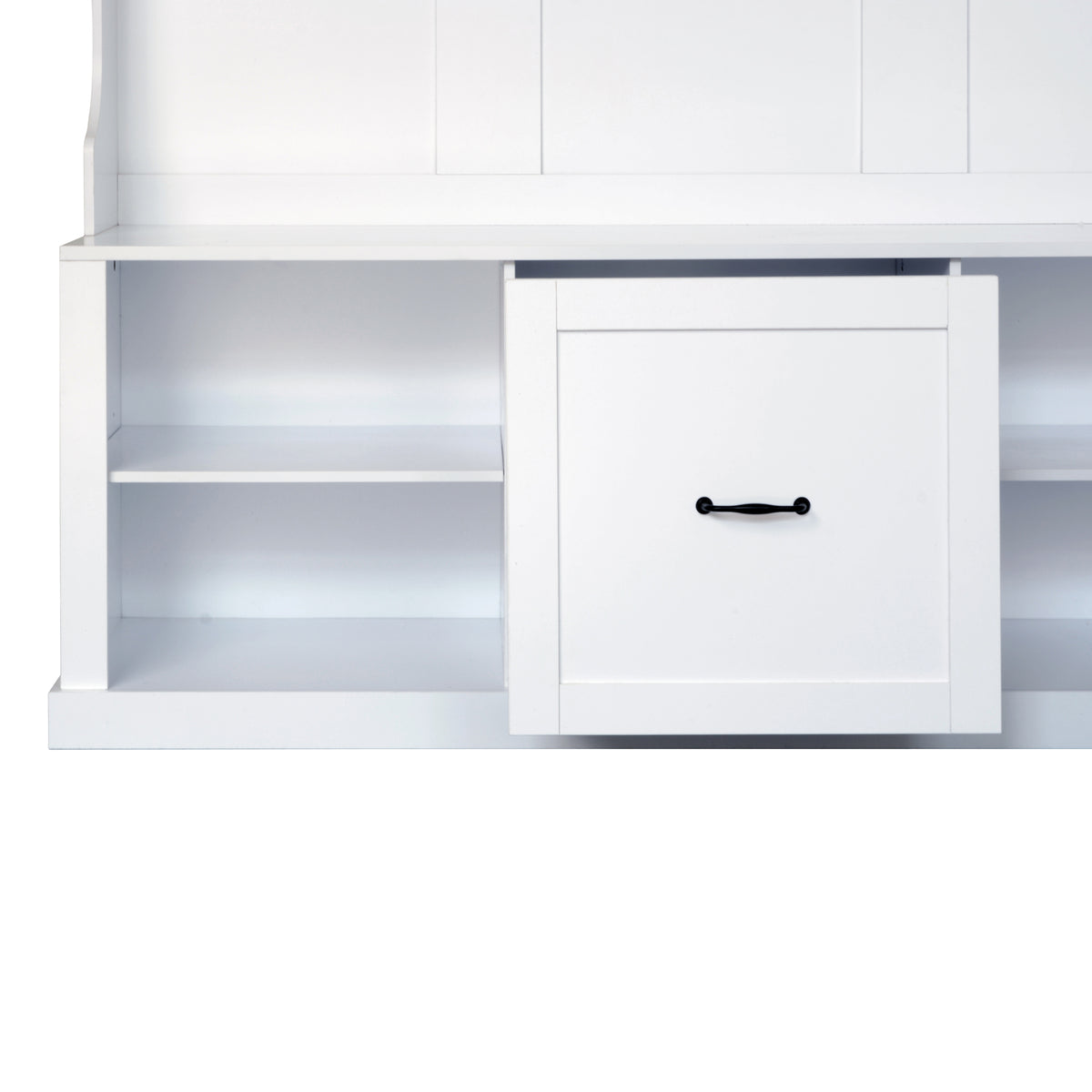 variant-group:rf-n724p264673k|Roomfitters 3-in-1 Hall Tree with 6 Hooks, Coat Rack and Entryway Bench, 57" Organizer with Drawer for Hallway or Living Room, White