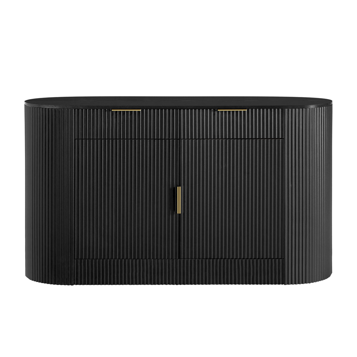 variant-group:rf-n711p345168b|Roomfitters 55.1" Oval Sideboard Buffet Cabinet with 2 Drawers & Wine Rack, Mid-century Modern Fluted Accent for Dining, Black