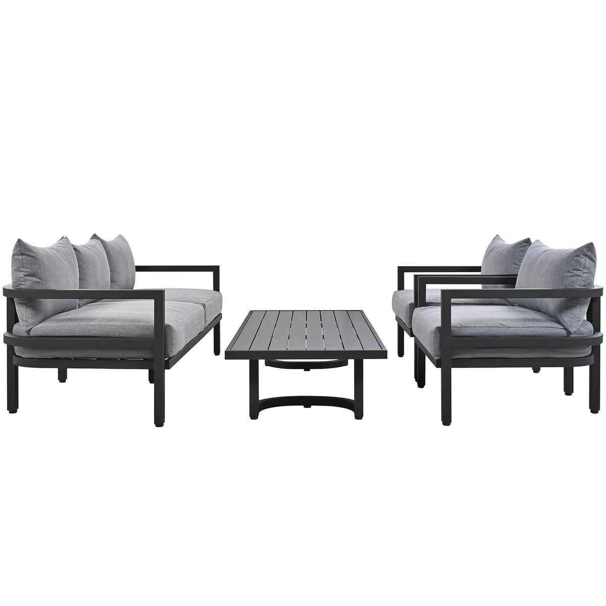 variant-group:rf-n711wy000470aae|Roomfitters 4-Piece Outdoor Steel Sofa Set with Coffee Table, 3-Seater Couch and 2 Armchairs for Patio Garden, Gray