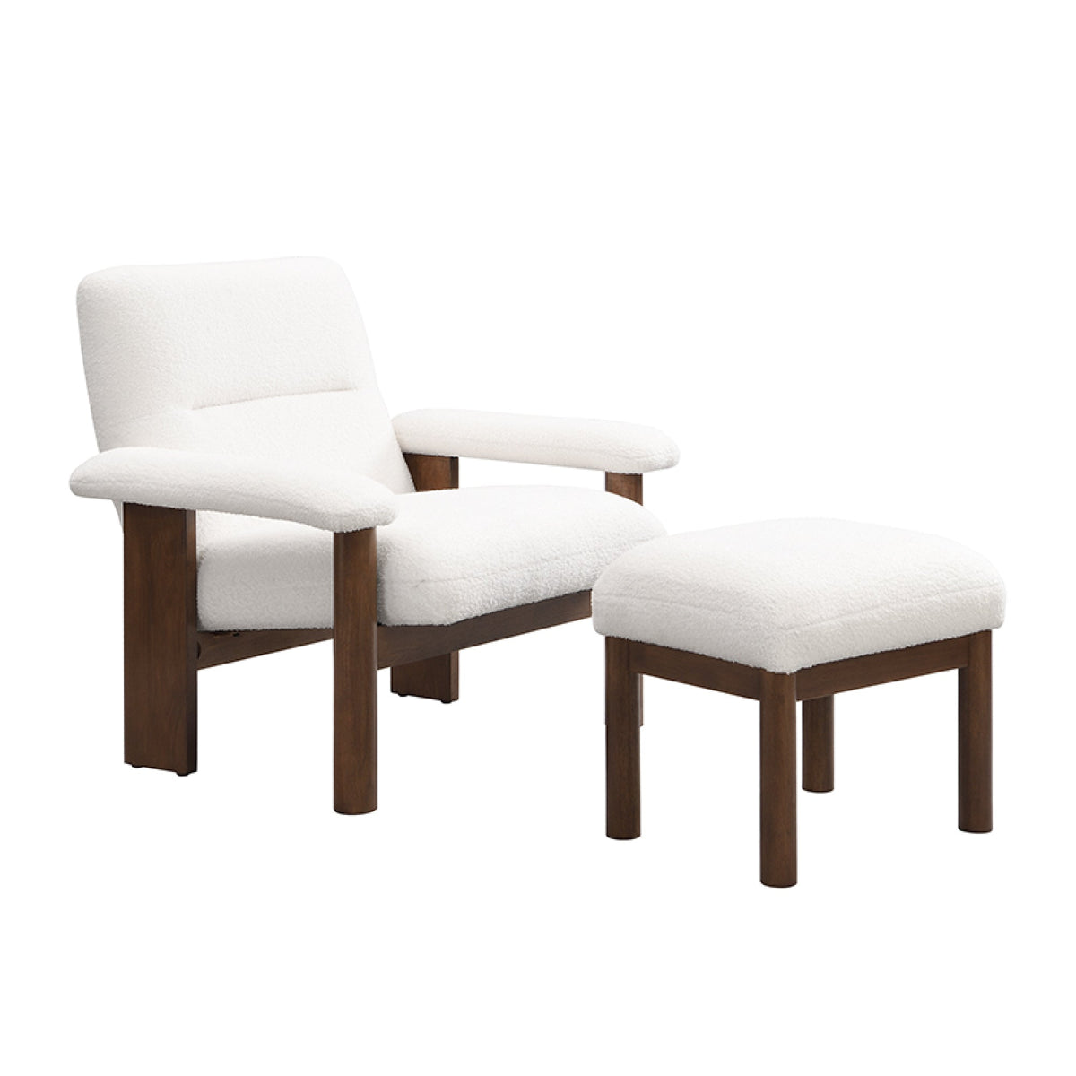 Roomfitters Mid-Century Accent Chair with Ottoman, Fabric Upholstered Armchair and Footrest Set with Wood Frame, White Roomfitters