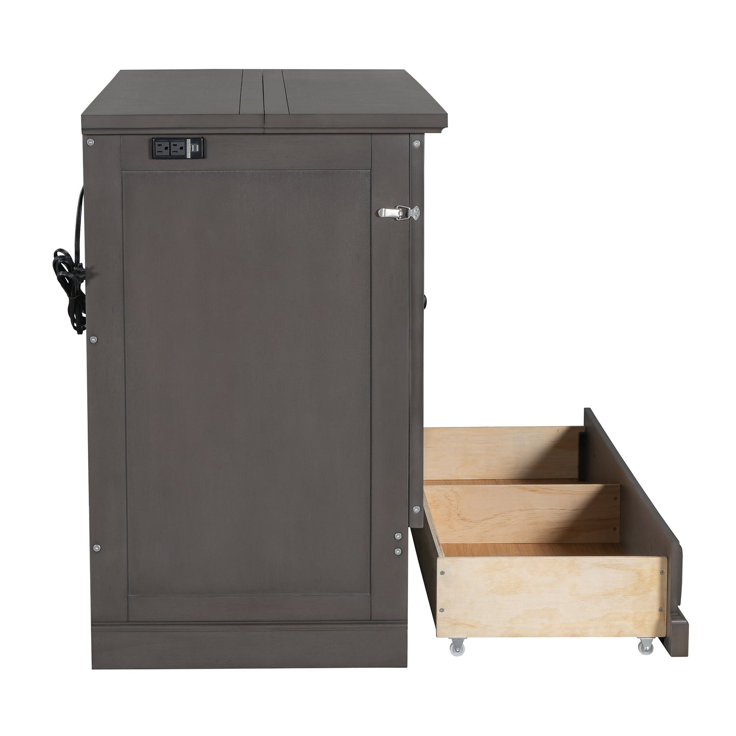 Roomfitters Full Size Solid Wood Murphy Bed Chest Cabinet, Farmhouse Wall Bed Charging Station Storage Drawer, Grey Roomfitters