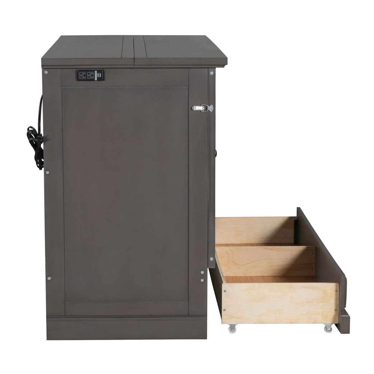 Roomfitters Full Size Solid Wood Murphy Bed Chest Cabinet, Farmhouse Wall Bed Charging Station Storage Drawer, Grey Roomfitters