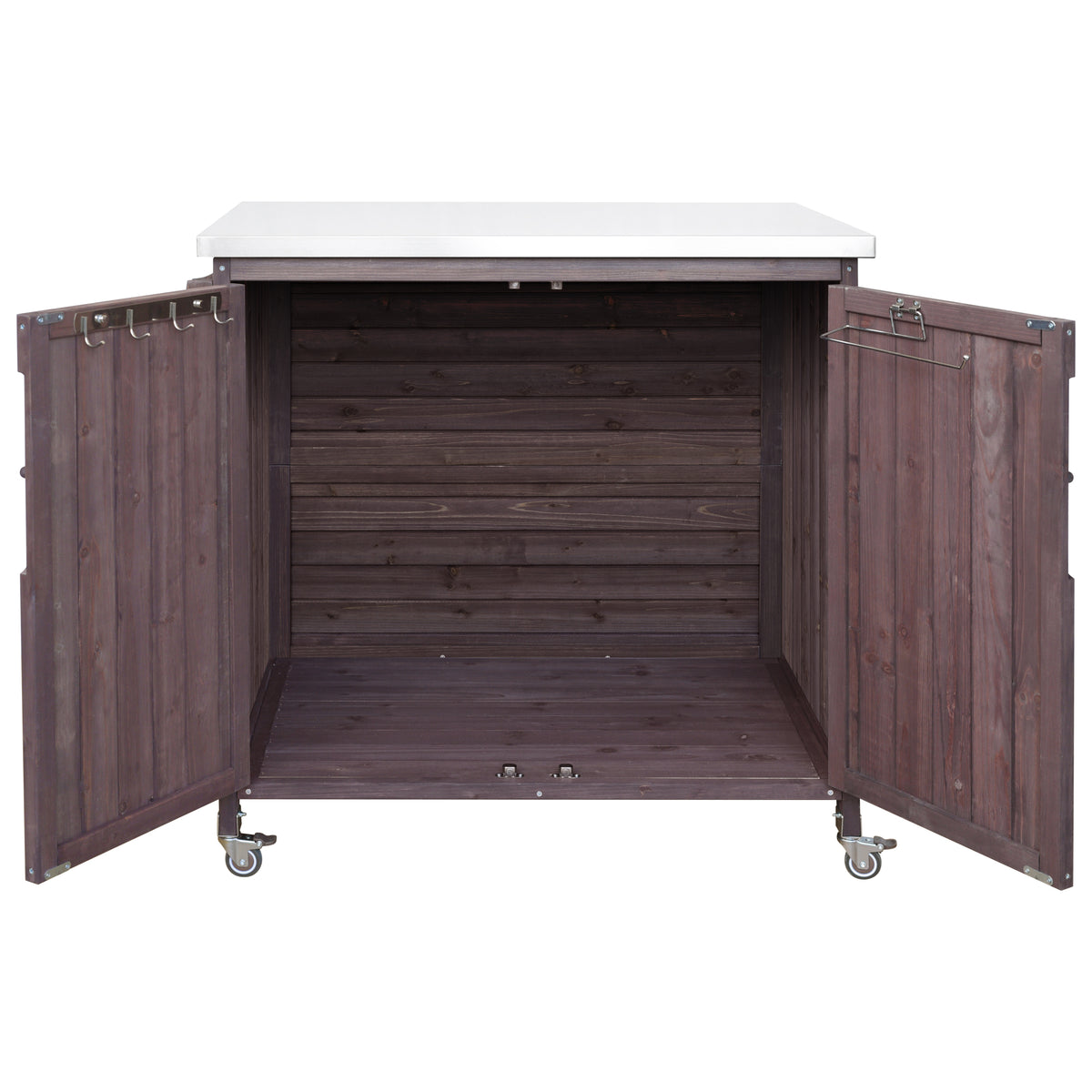 variant-group:rf-n707p370287z|Roomfitters 42.1" Grill Cart, Outdoor Kitchen Island with Stainless Steel Top, BBQ Prep Station with Spice Rack, Dark Brown