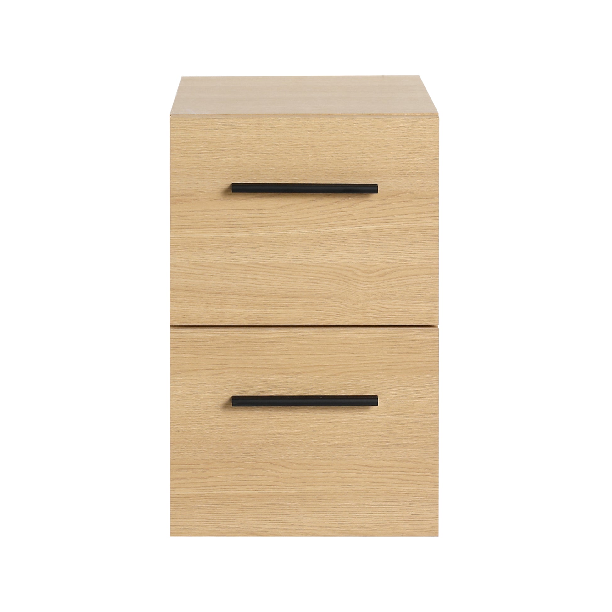 12" Floating Bathroom Vanity Drawer Base, Light Oak Plywood Cabinet, Wall-Mounted Storage with 2 Drawers & Black/Aluminum Handles (Sink Not Included)